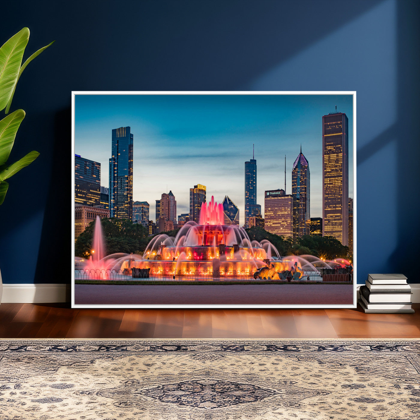 46805285-MGV-CV-36X24 - Chicago Wall Art Canvas Print, Chicago City Downtown Night Cityscape Print for Modern Urban Wall Decor