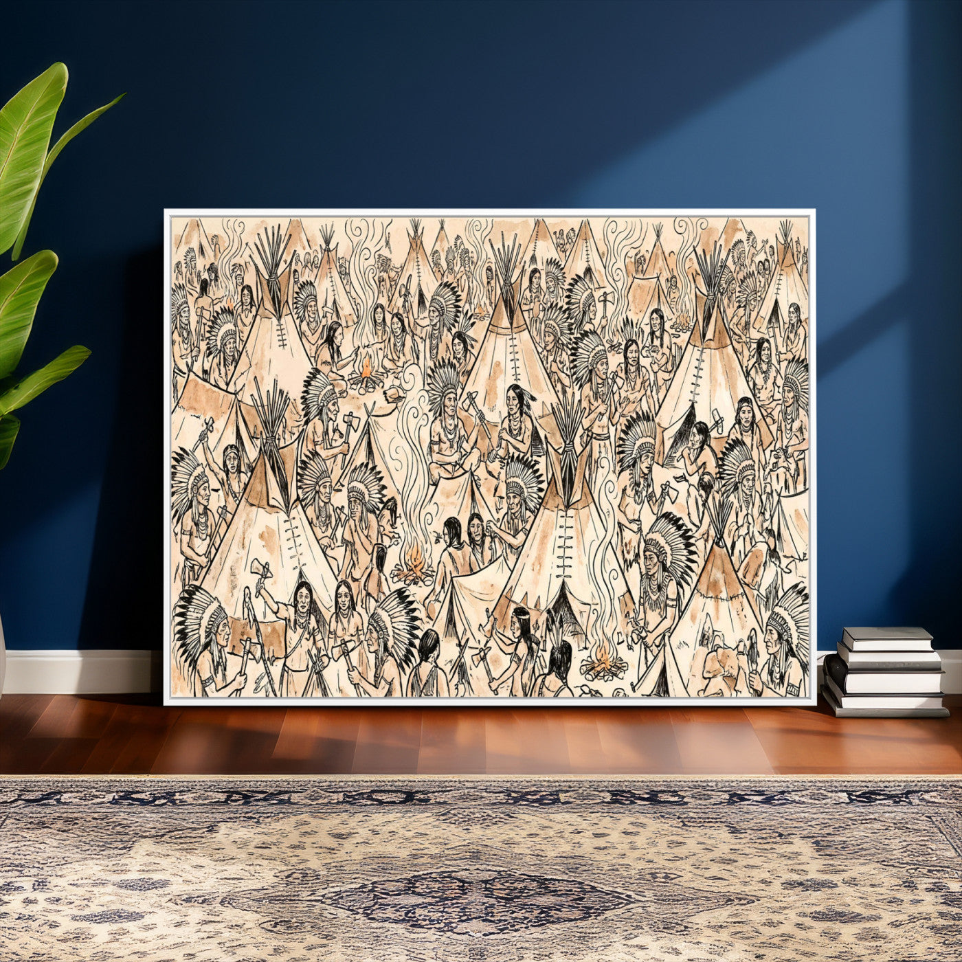 72739176-MGV-CV-36X24 - Farmhouse Animals Wall Art Canvas Print - Abstract Farm Animal Drawing Mid-Century Wall Art for Cabin Decor