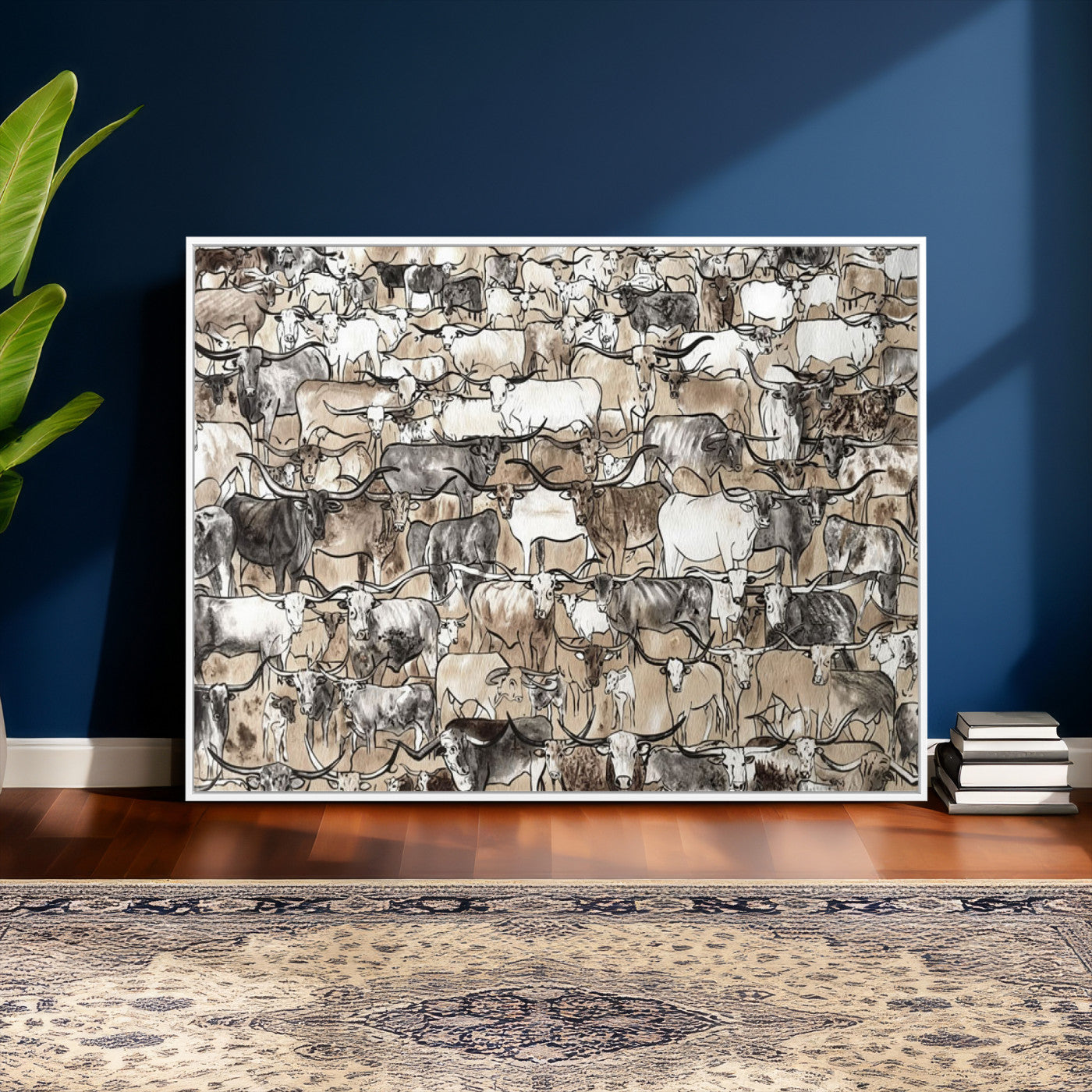 64368752-MGV-CV-36X24 - Farmhouse Animals Wall Art Canvas Print - Abstract Farm Animal Drawing Mid-Century Wall Art for Cabin Decor