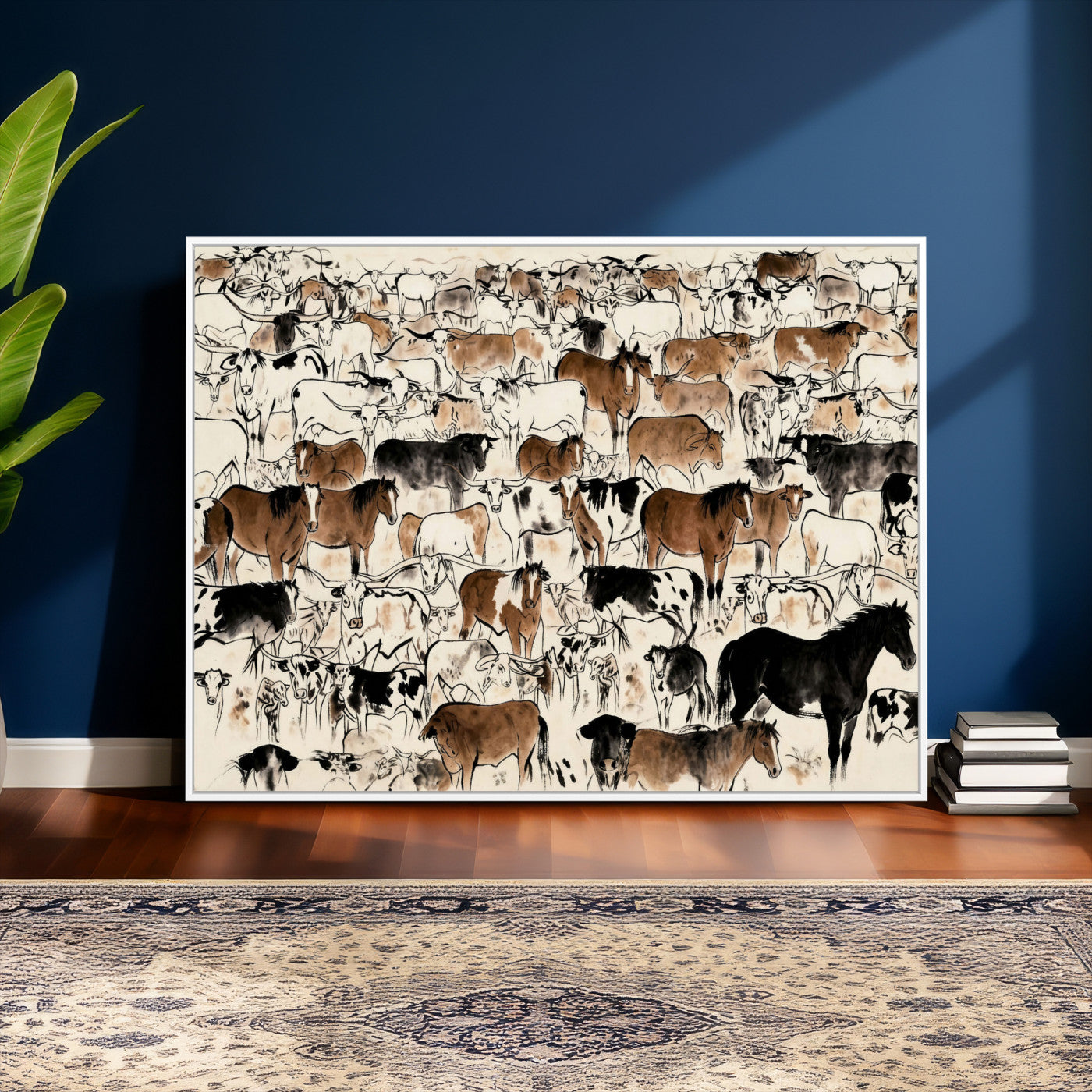 86150485-MGV-CV-36X24 - Farmhouse Animals Wall Art Canvas Print - Abstract Farm Animal Drawing Mid-Century Wall Art for Cabin Decor