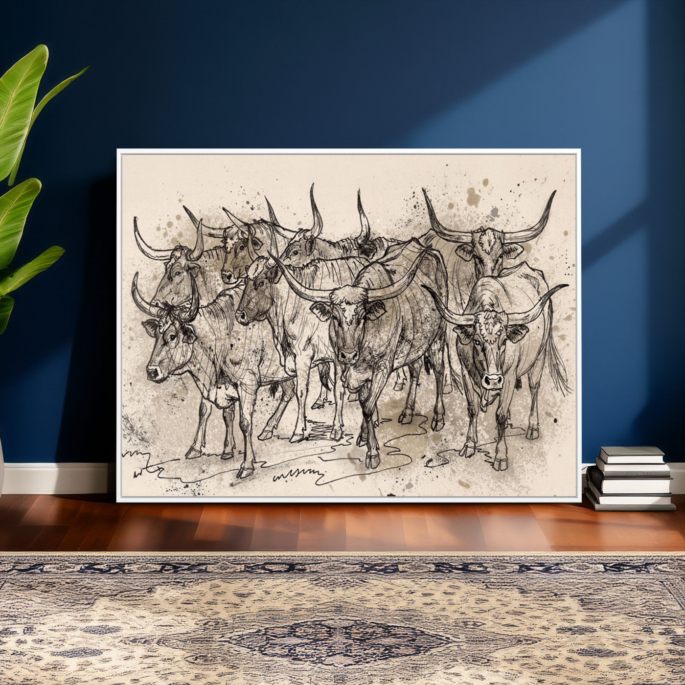 74232558-MGV-CV-36X24 - Farmhouse Animals Wall Art Canvas Print - Abstract Farm Animal Drawing Mid-Century Wall Art for Cabin Decor