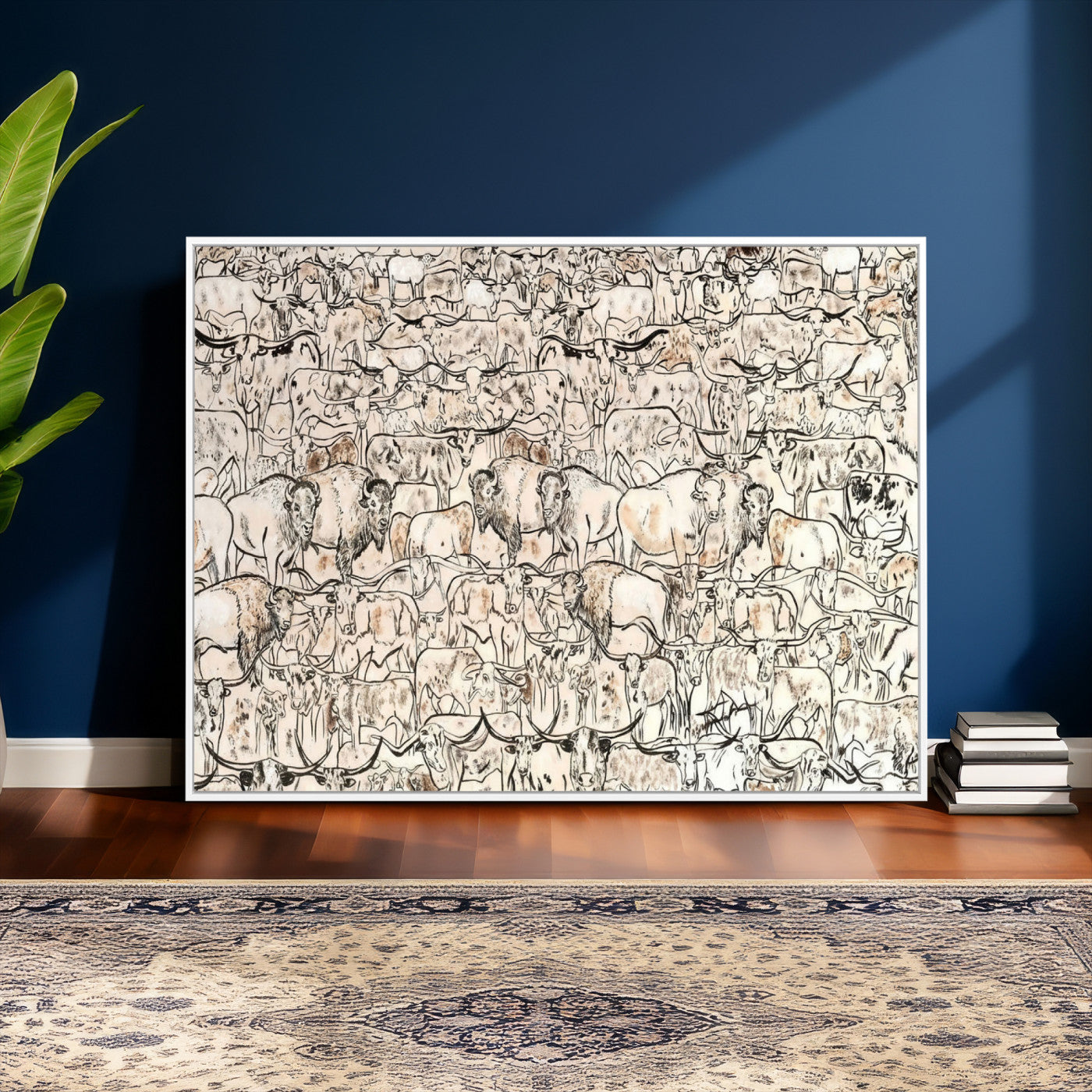 36925875-MGV-CV-36X24 - Farmhouse Animals Wall Art Canvas Print - Abstract Farm Animal Drawing Mid-Century Wall Art for Cabin Decor