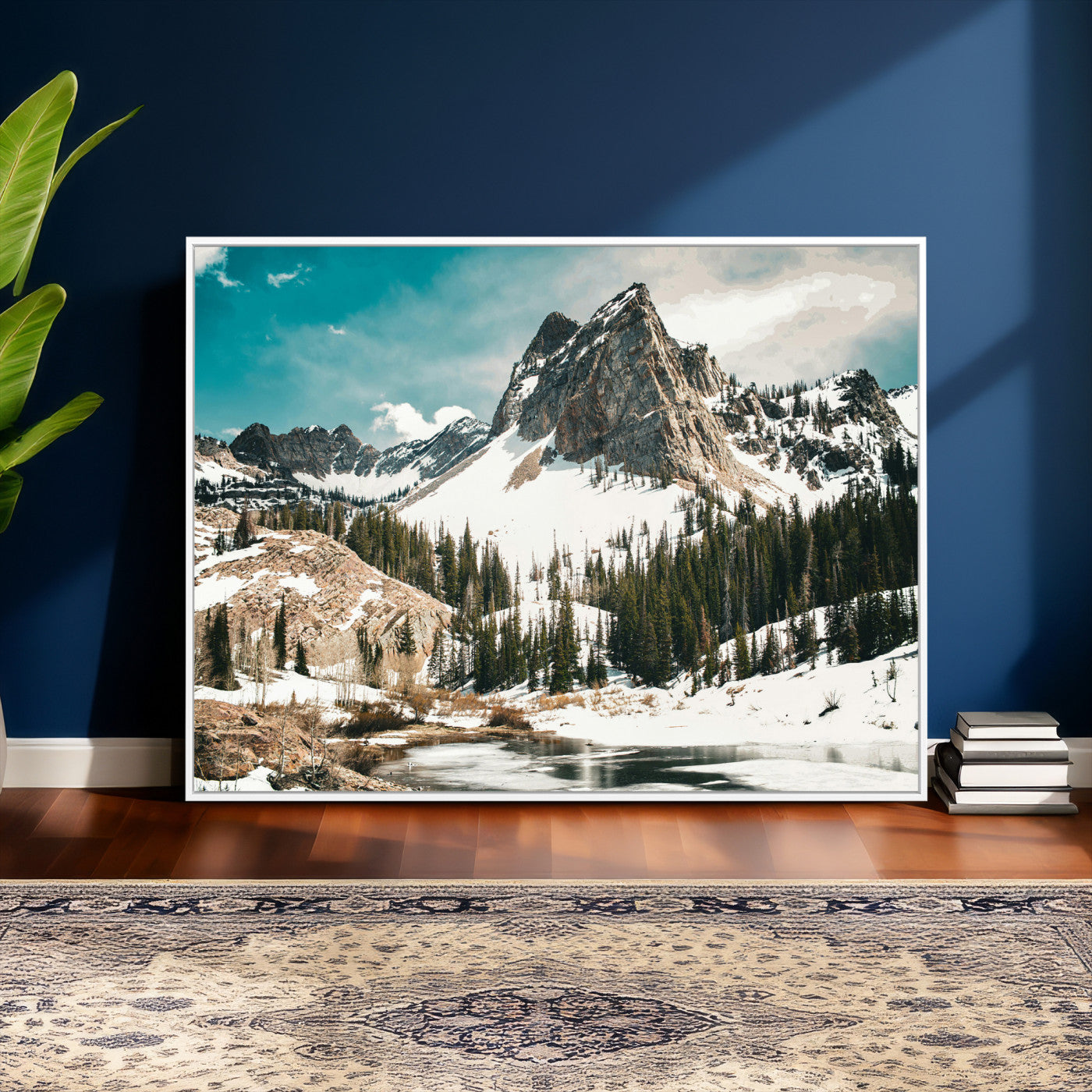 56837070-MGV-CV-36X24 - Snowy Mountain Landscape Wall Art Canvas Print, Alpine Pine Forest Winter Nature Wall Decor for Living Room and Office
