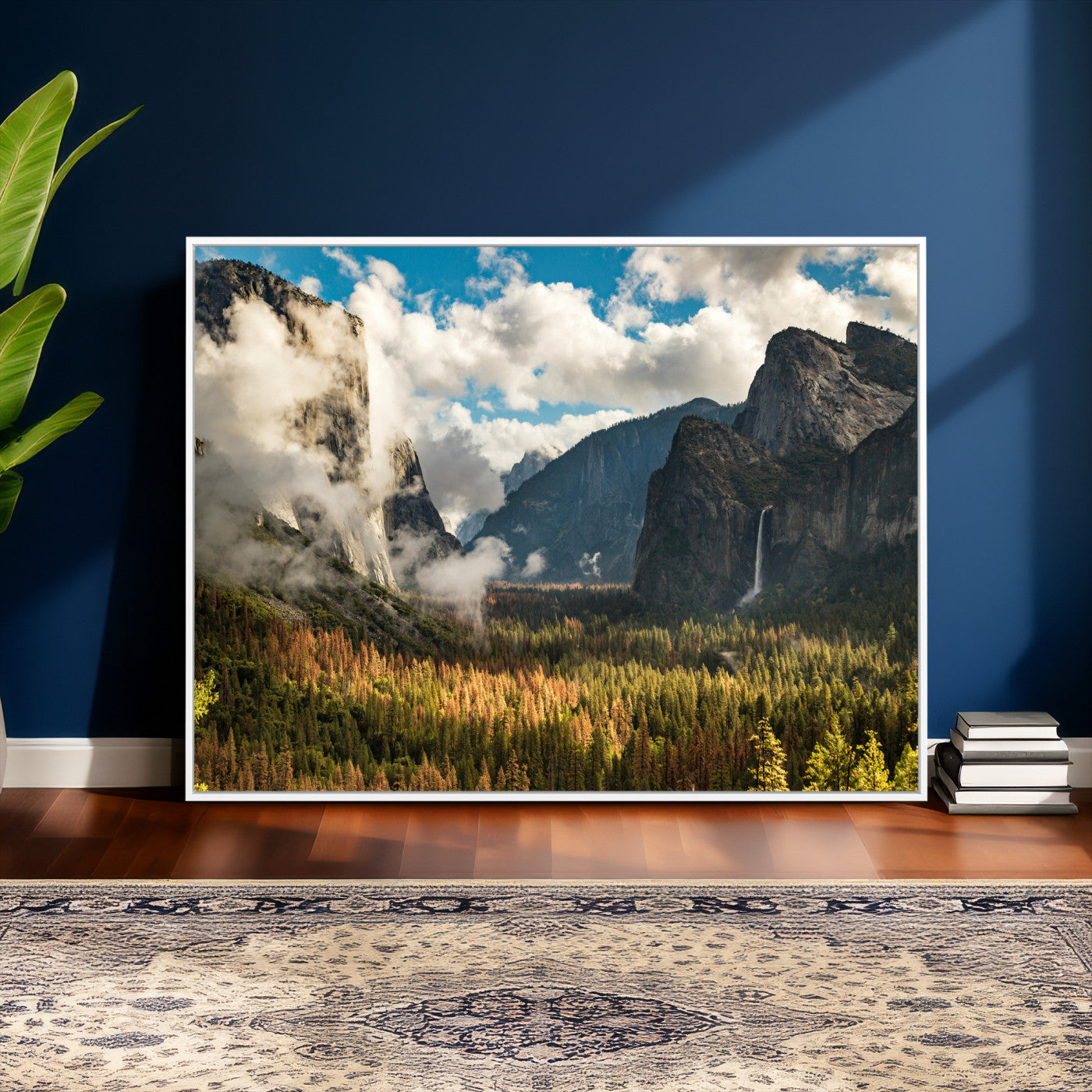 18271001-MGV-CV-36X24 - Yosemite Valley River Landscape Wall Art Canvas Print, Granite Cliffs Forest River Canvas Print, California National Park Moody Scenic Art Printi