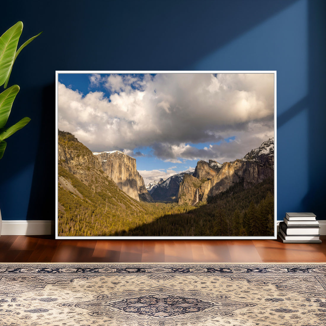 Yosemite Valley River Landscape Wall Art Canvas Print, Moody Granite Cliffs and Forest River