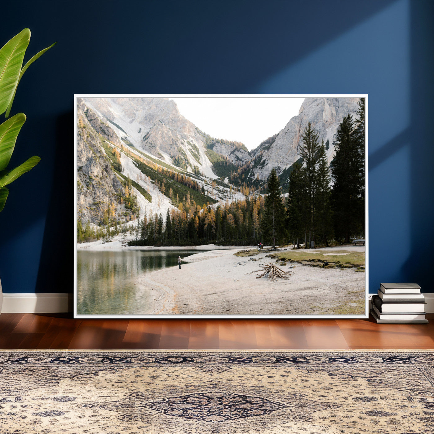 89246758-MGV-CV-36X24 - Lake Braies Alpine Landscape Wall Art Canvas Print, Dolomites Mountain Lake Forest Canvas Print, Italian Alps Scenic Nature Art Printing