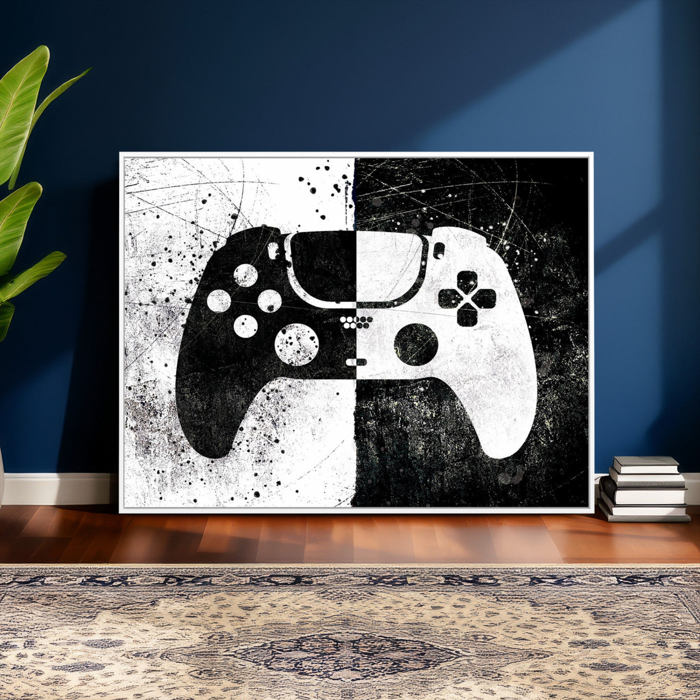 17525128-MGV-CV-36X24 - Abstract Gaming Controller Wall Art Canvas Print, Black White Video Game Controller Modern Canvas Print, Minimal Gamer Graphic Art Printing