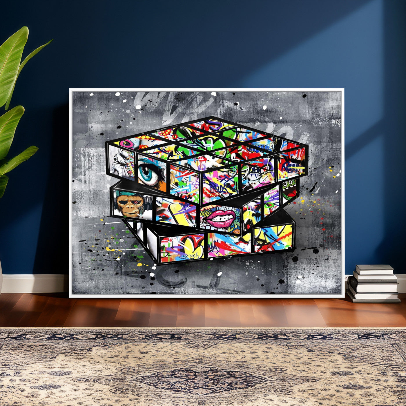 46789556-MGV-CV-36X24 - Graffiti Cube Abstract Street Art Wall Art Canvas Print, Colorful Urban Pop Art Geometric Canvas Print, Modern Street Art Contemporary Art Printing