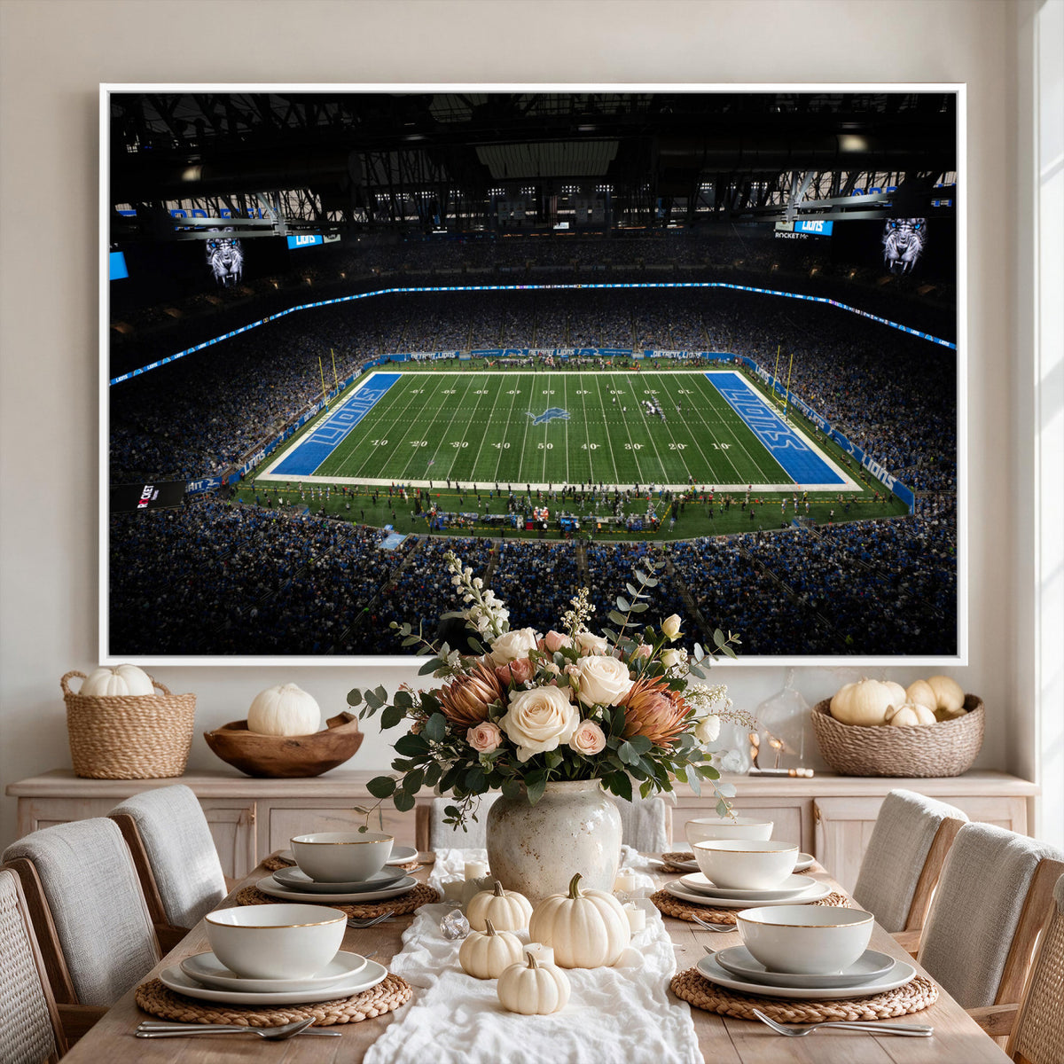 16709602-MGV-CV-36X24 - Detroit Lions Stadium Wall Art Canvas Print, Football Field Panorama