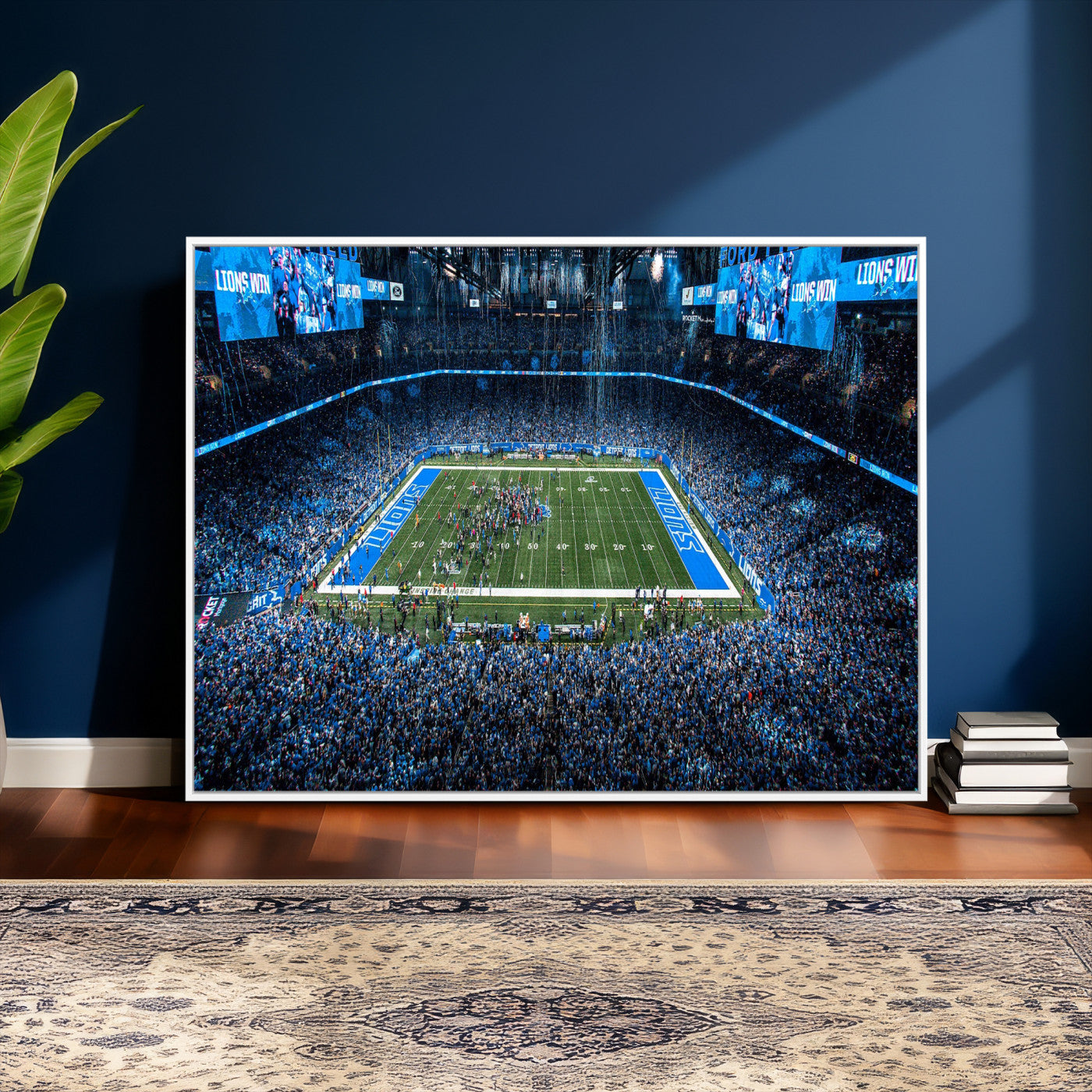 80882005-MGV-CV-36X24 - Detroit Lions Stadium Wall Art Canvas Print, Football Field Panorama Artwork, NFL Game Night Stadium Decor
