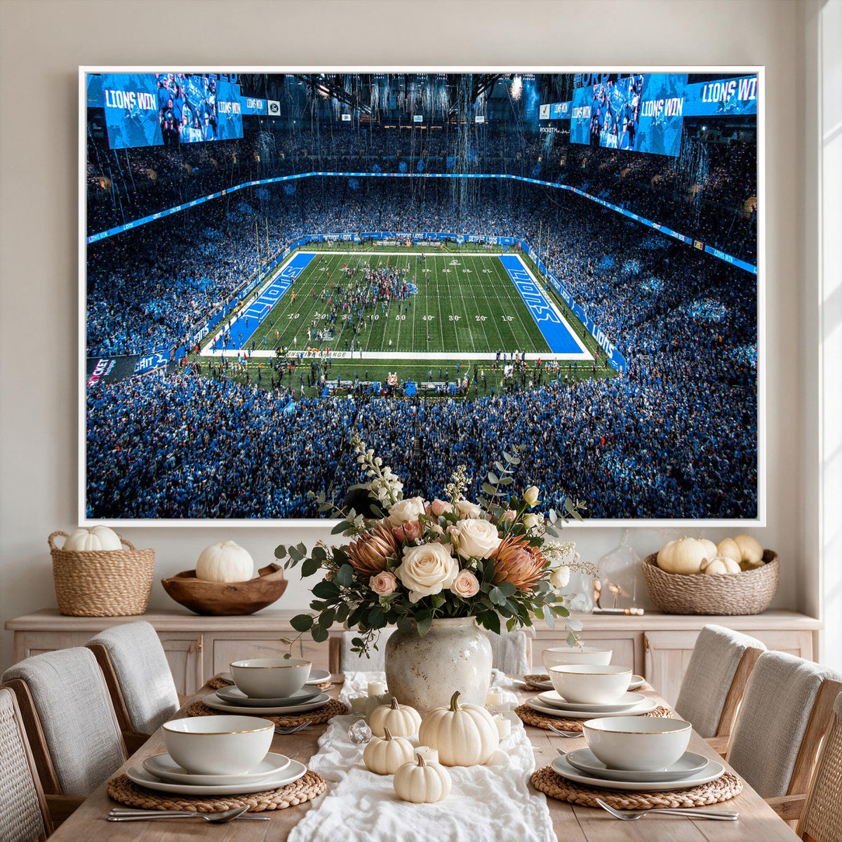 80882005-MGV-CV-36X24 - Detroit Lions Stadium Wall Art Canvas Print, Football Field Panorama