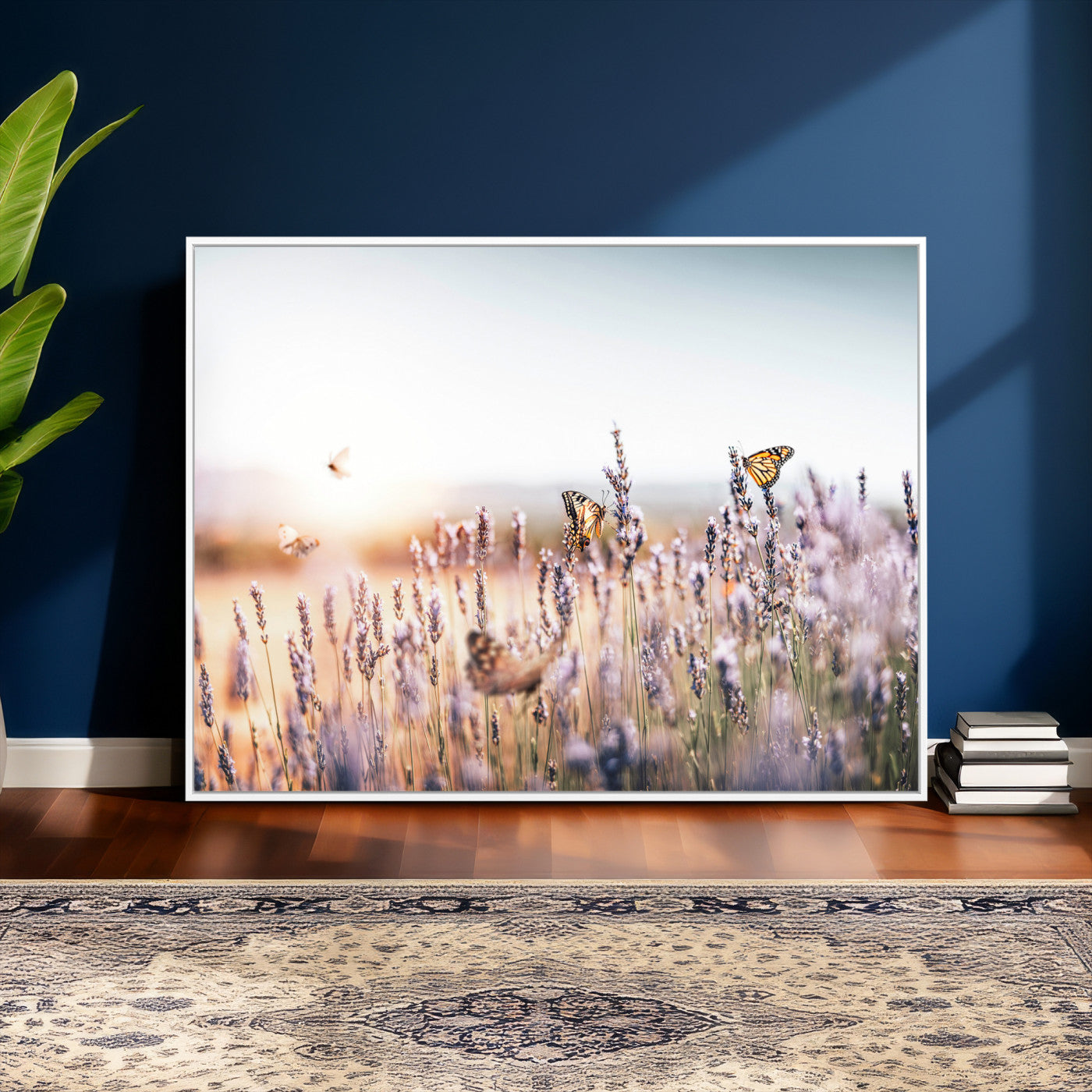 46417478-MGV-CV-36X24 - Lavender Field Wall Art Canvas Print, Butterfly Floral Landscape Art, Soft Nature Wall Decor for Bedroom