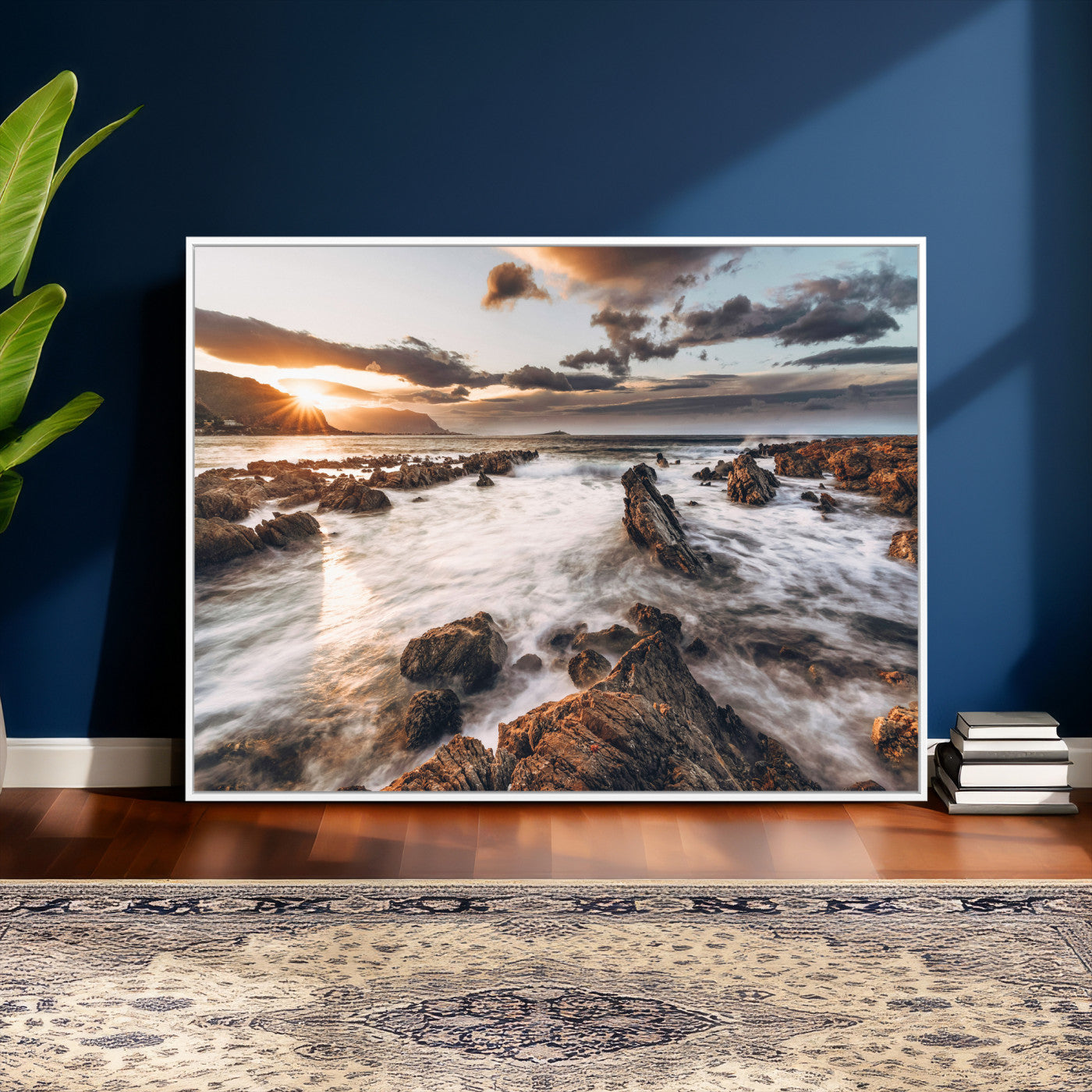 66746024-MGV-CV-36X24 - Rocky Coast Ocean Sunset Wall Art Canvas Print, Dramatic Seascape Nature Wall Decor for Living Room and Office