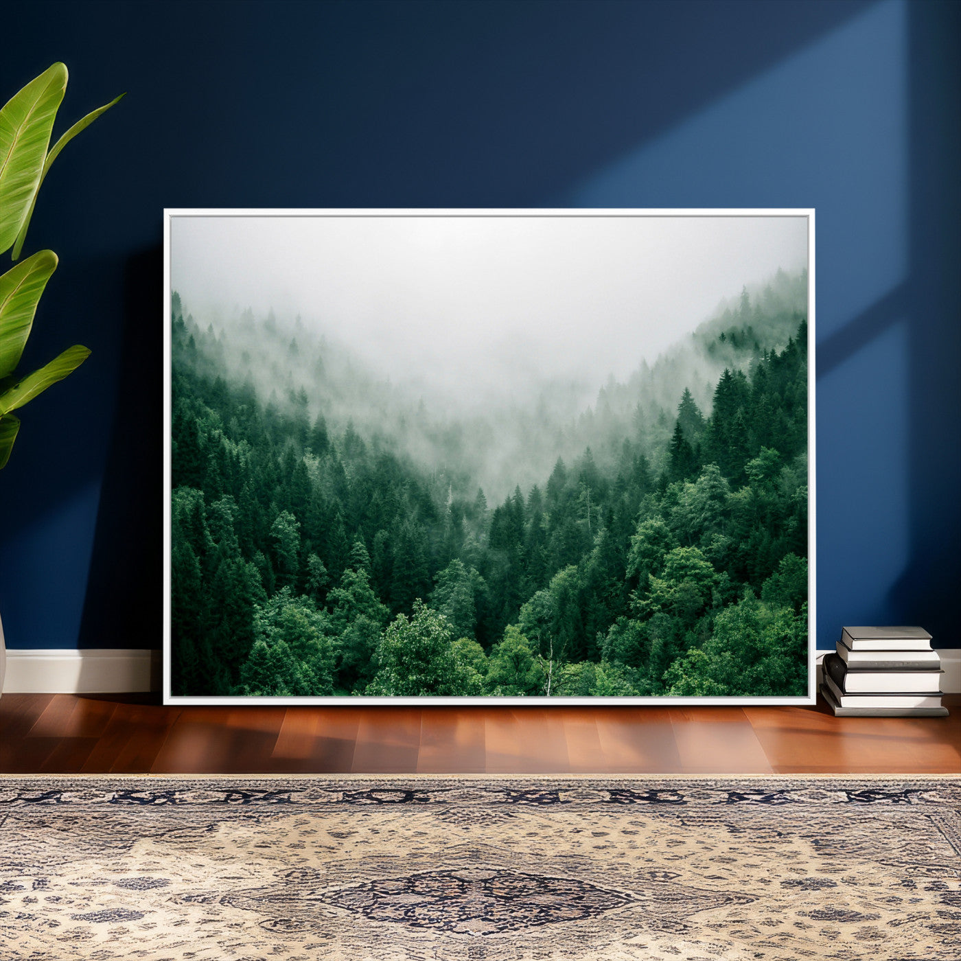 61640815-MGV-CV-36X24 - Misty Pine Forest Wall Art Canvas Print, Foggy Evergreen Landscape Wall Decor, Moody Green Nature Artwork, Minimal Forest Canvas Wall Art, Framed Canvas Wall Art Ready to Hang