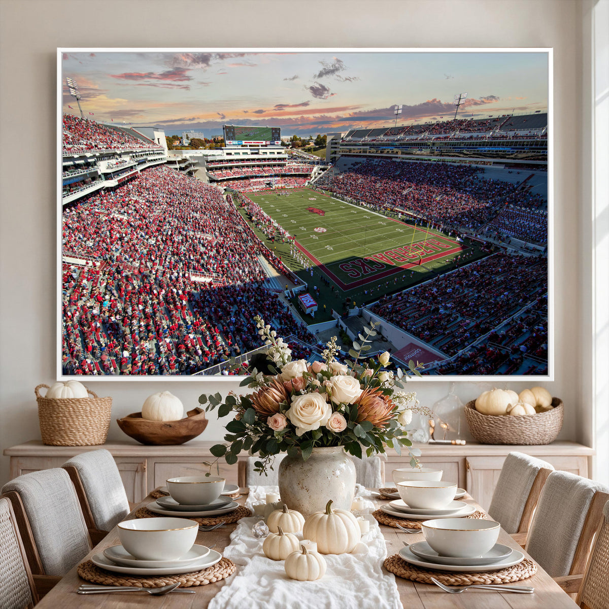 46571211-MGV-CV-36X24 - Donald W. Reynolds Razorback Stadium Wall Art Canvas Print – Arkansas Razorbacks Football Artwork for Home, Office, and Sports Room Decor