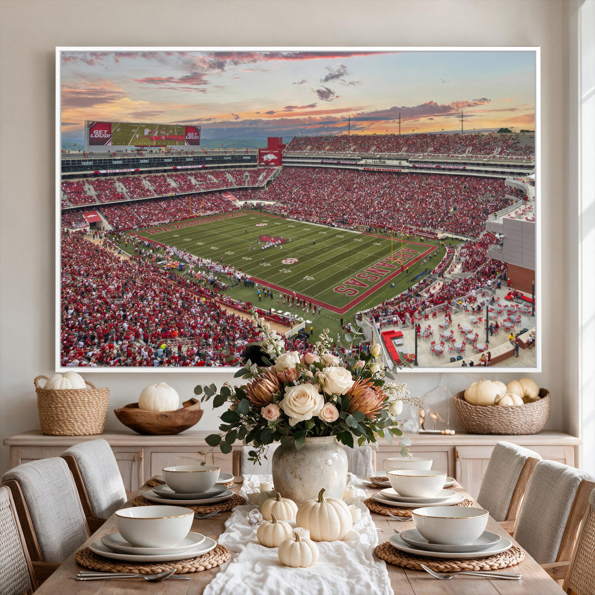 82233065-MGV-CV-36X24 - Donald W. Reynolds Razorback Stadium Wall Art Canvas Print – Arkansas Razorbacks Football Artwork for Home, Office, and Sports Room Decor