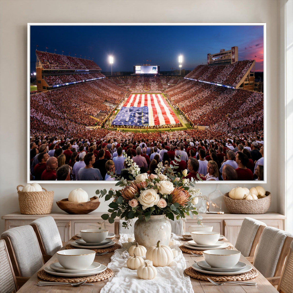59917418-MGV-CV-36X24 - Oklahoma Memorial Stadium Wall Art Canvas Print | Oklahoma Sooners Football Artwork for Home, Office, and Sports Room Decor