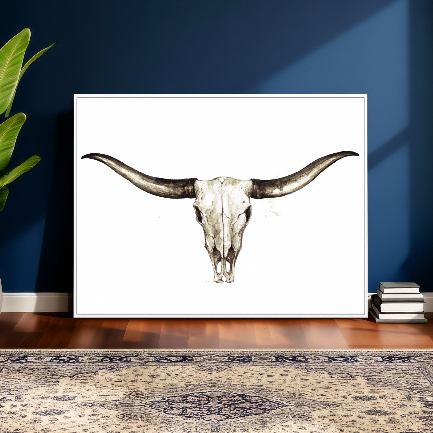 42788678A-MGV-CV-36X24 - Longhorn Skull Wall Art Canvas Print – Rustic Western Artwork Print for Living Room Wall Decor
