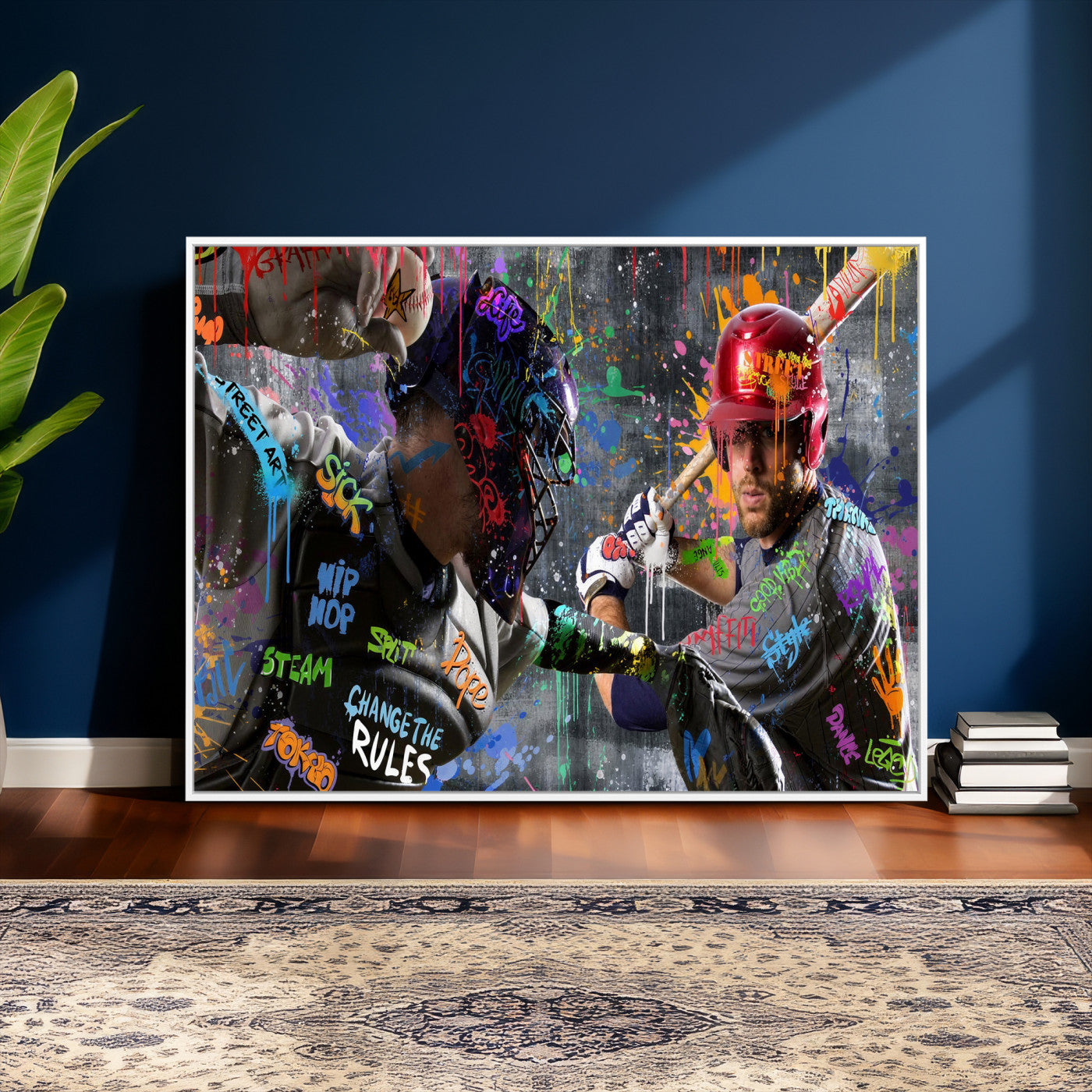 19634994-MGV-CV-36X24 - Graffiti Baseball Player Street Art Wall Art Canvas Print, Urban Sports Pop Art Baseball Canvas Print, Modern Athletic Graffiti Contemporary Art Printing