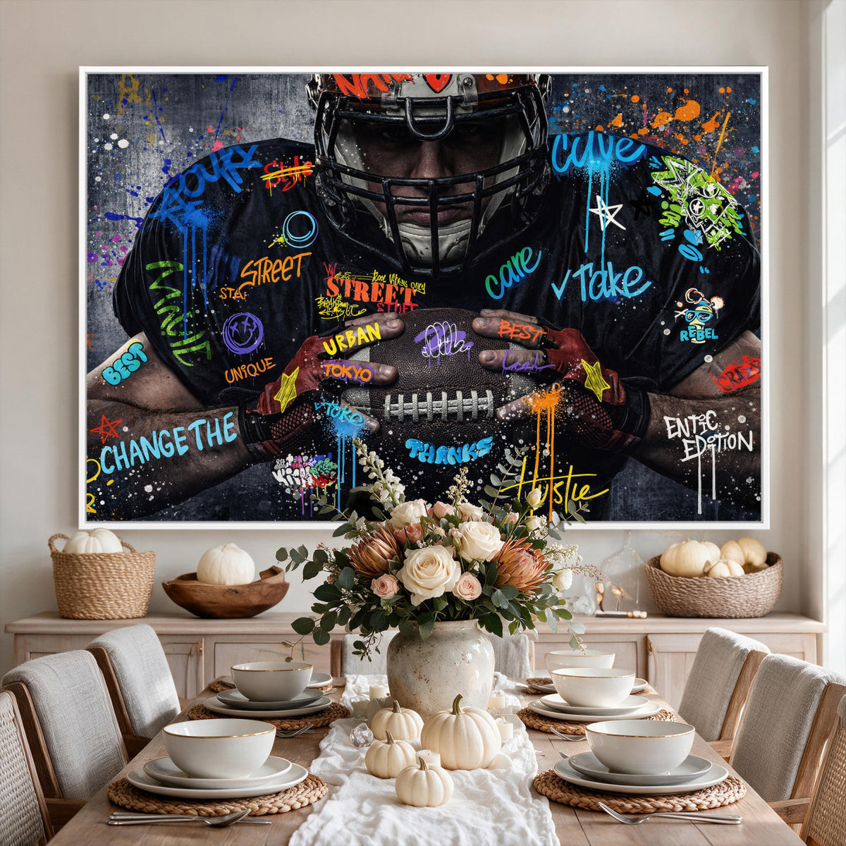 55267256-MGV-CV-36X24 - Graffiti American Football Player Street Art Wall Art Canvas Print