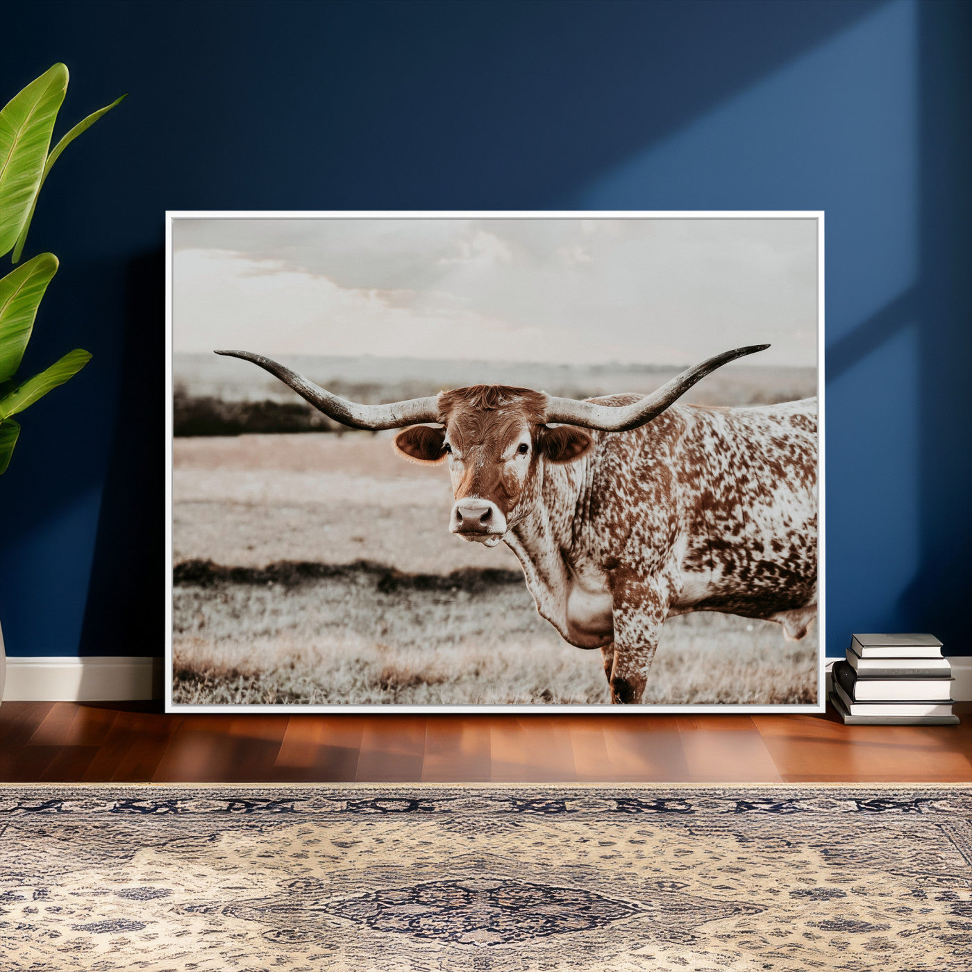 73897046-MGV-CV-36X24 - Texas Longhorn Bull Rustic Wall Art Canvas Print, Western Cattle Photography Canvas Print, Ranch Farm Animal Western Art Printing