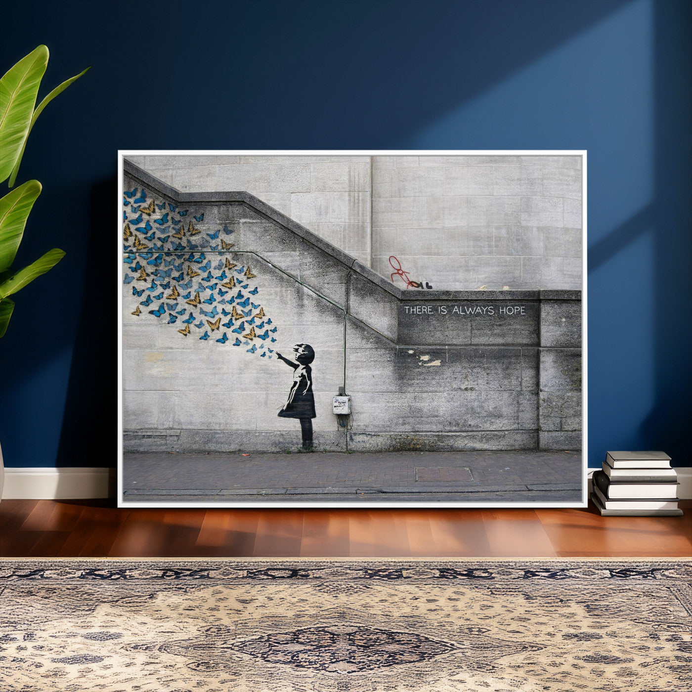 15274223-MGV-CV-36X24 - Banksy Girl with Butterflies Street Art Wall Art Canvas Print, Hope Graffiti Urban Art Canvas Print, Minimalist Inspirational Street Art Contemporary Art Printing