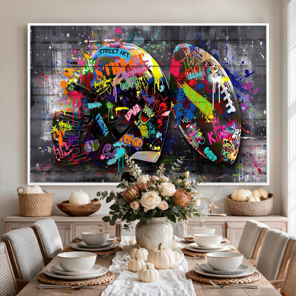 80540773-MGV-CV-36X24 - Graffiti American Football Helmet Street Art Wall Art Canvas Print