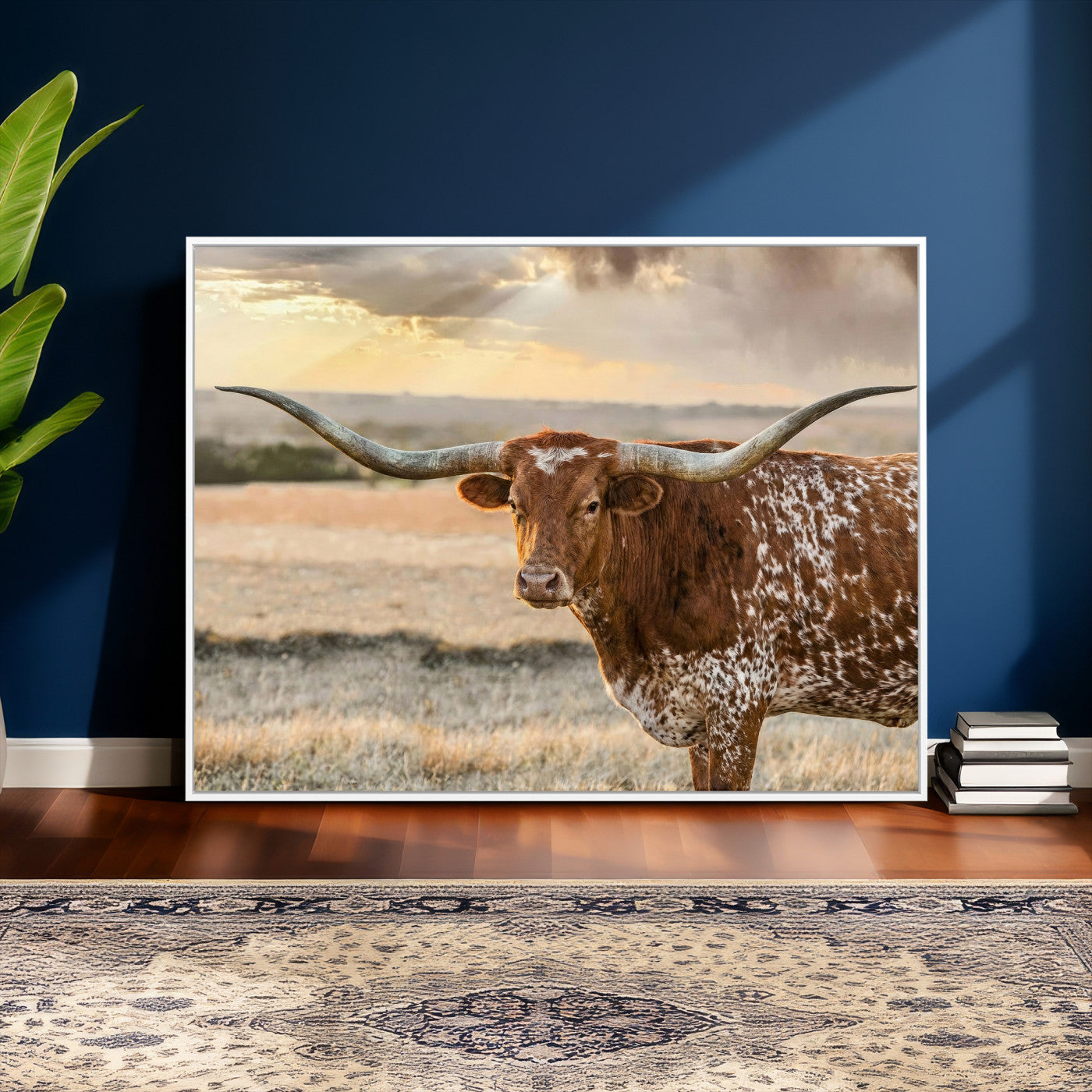 16502384-MGV-CV-36X24 - Texas Longhorn Wall Art Canvas Print, Western Ranch Bull Photography Canvas Print, Rustic Farmhouse Cattle Artwork for Living Room Decor