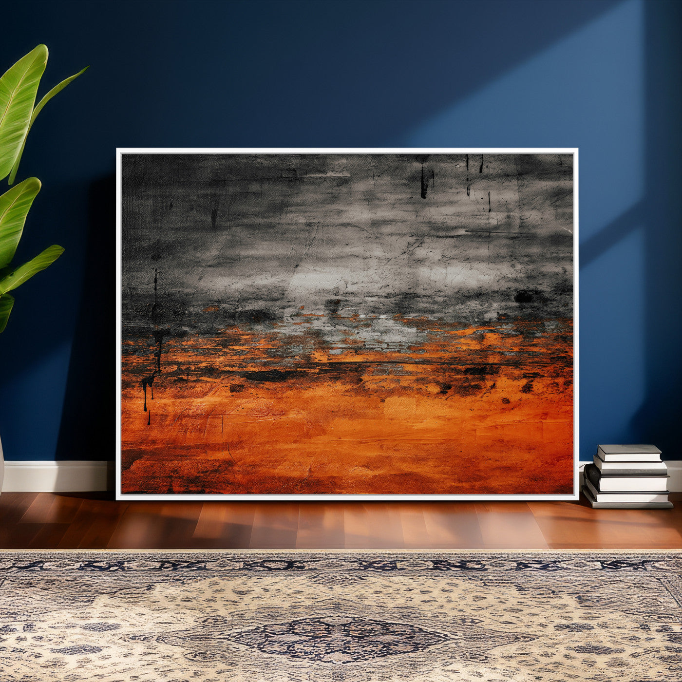 75409282-MGV-CV-36X24 - Black Orange Abstract Wall Art Canvas Print Modern Textured Painting Decor