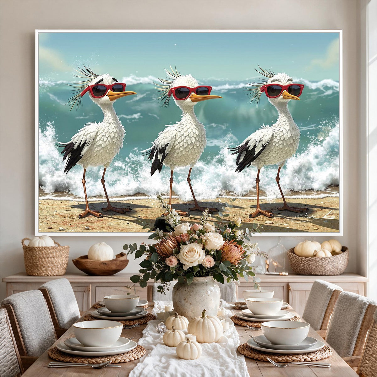 97159635-_Poster-30x20 - Funny Seagull Wall Art Canvas Print, Beach Birds With Sunglasses