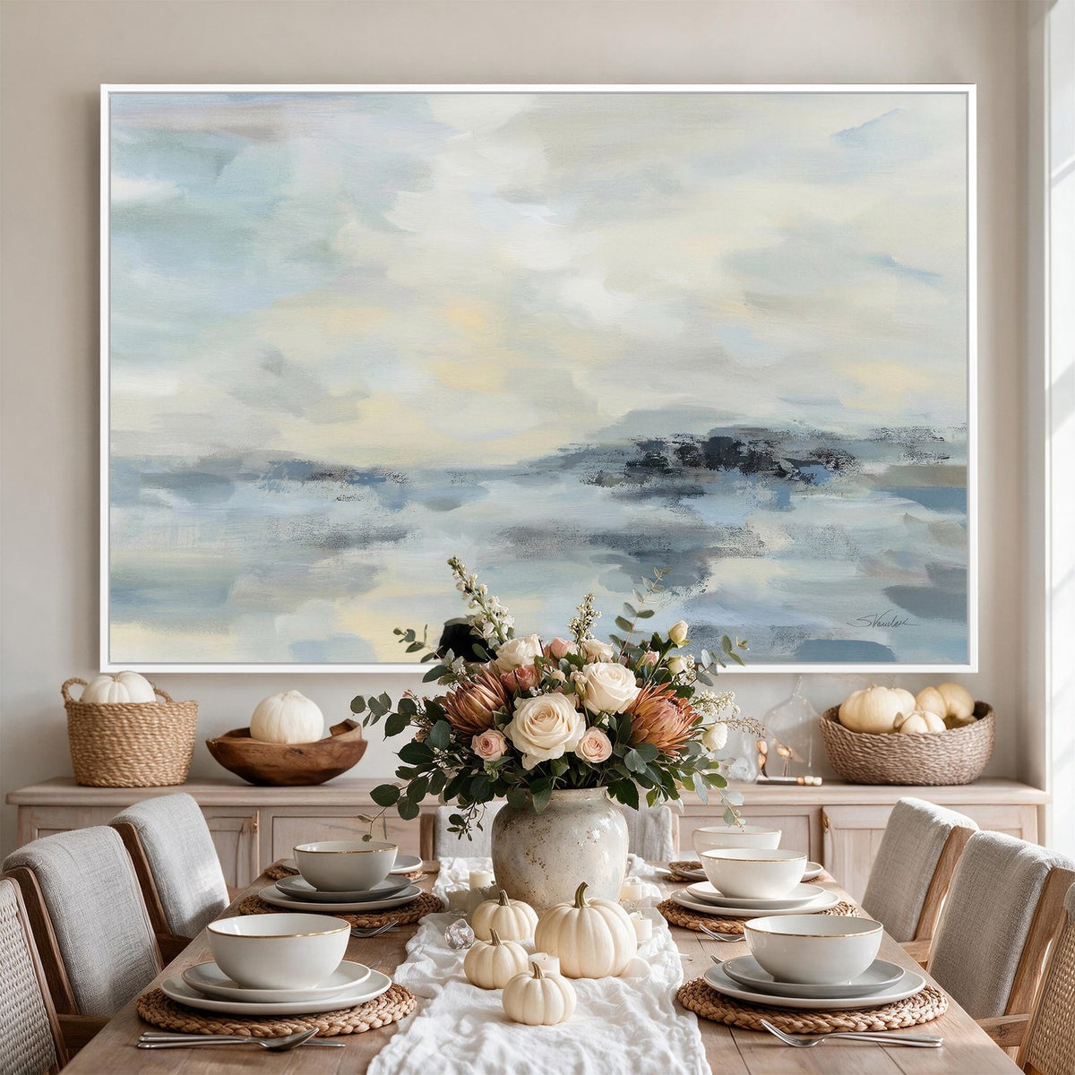 Abstract Coastal Landscape Wall Art Canvas Print | Soft Blue Gray Minimalist Art