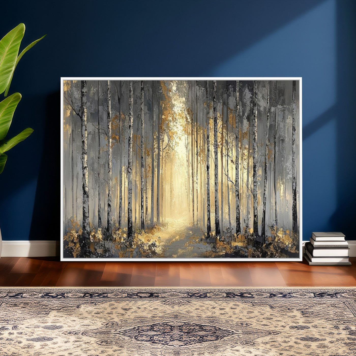 41017042-MGV-CV-36X24 - Abstract Birch Forest Wall Art Canvas Print – Modern Neutral Woodland Landscape Artwork for Living Room Decor