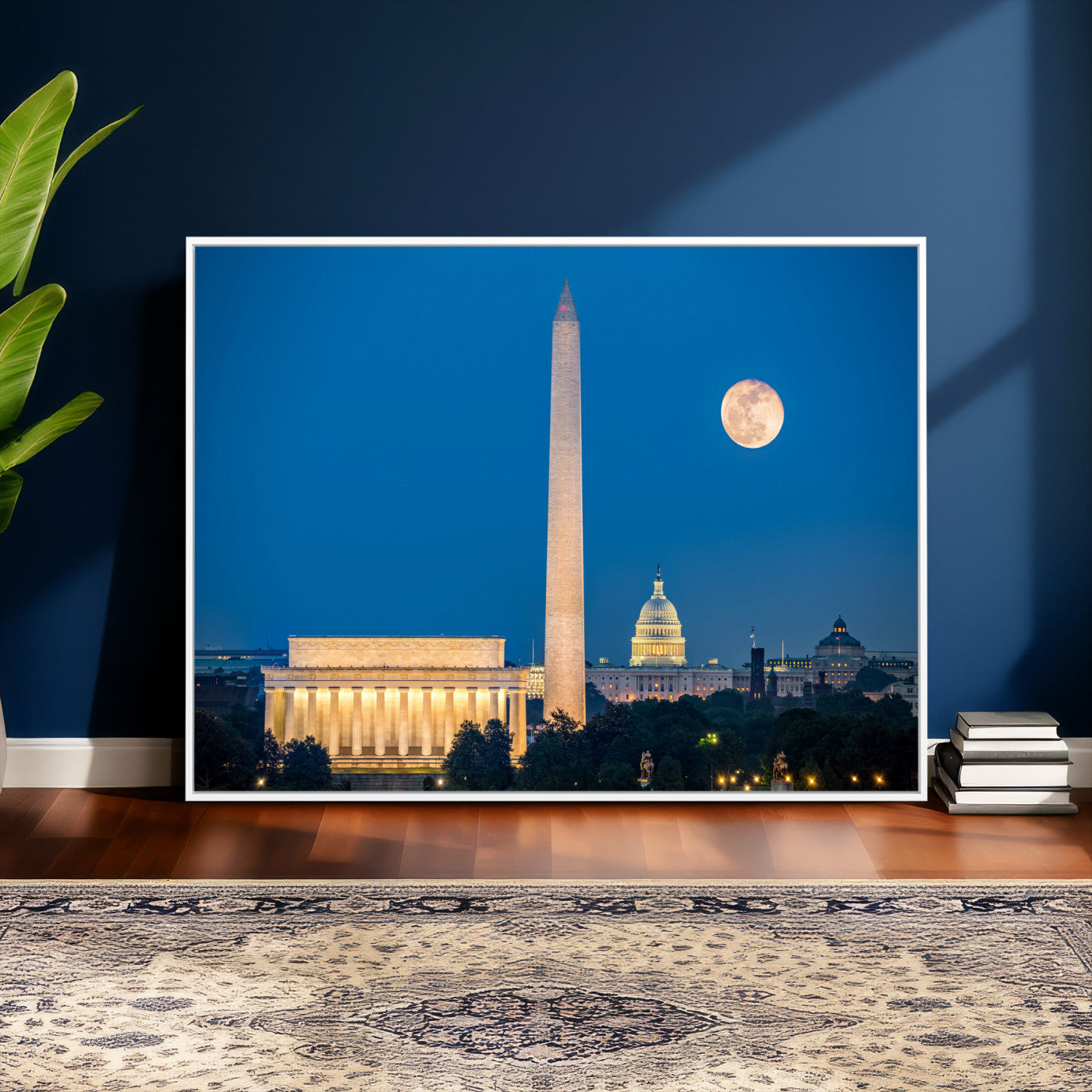 96712946-MGV-CV-36X24 - Washington DC Skyline Wall Art Canvas Print – Lincoln Memorial, Washington Monument and US Capitol Night Cityscape Artwork