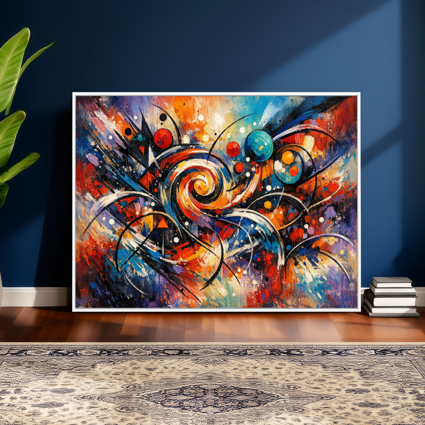 60193267-MGV-CV-36X24 - Geometric Abstract Wall Art Canvas Print, Orange Blue Abstract Expressionist Painting Print, Modern Geometric Abstract Canvas Art