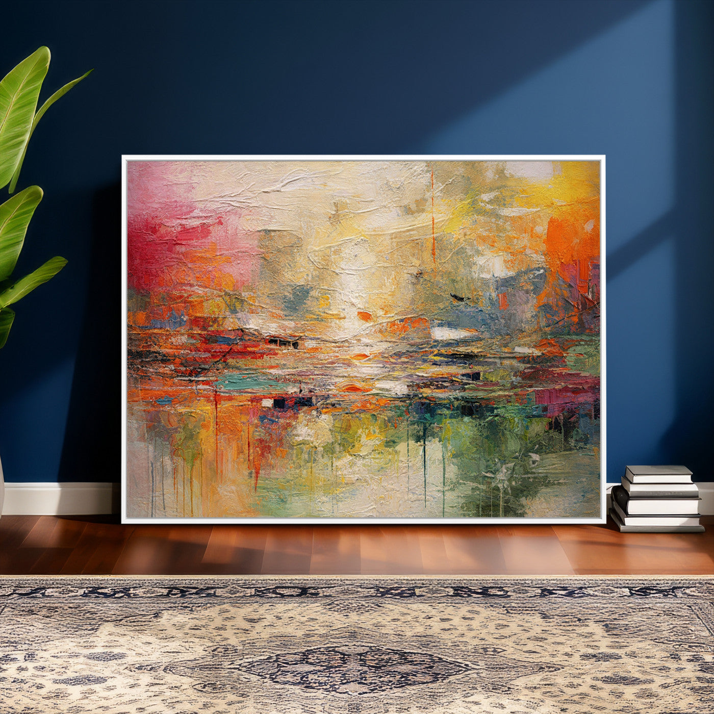 4712069P1-MGV-CV-36X24 - Colorful Abstract Canvas Wall Art — Large Textured Oil Painting Style Print | Orange Red Boho Wall Decor | Modern Living Room Art | Bold Wall Art