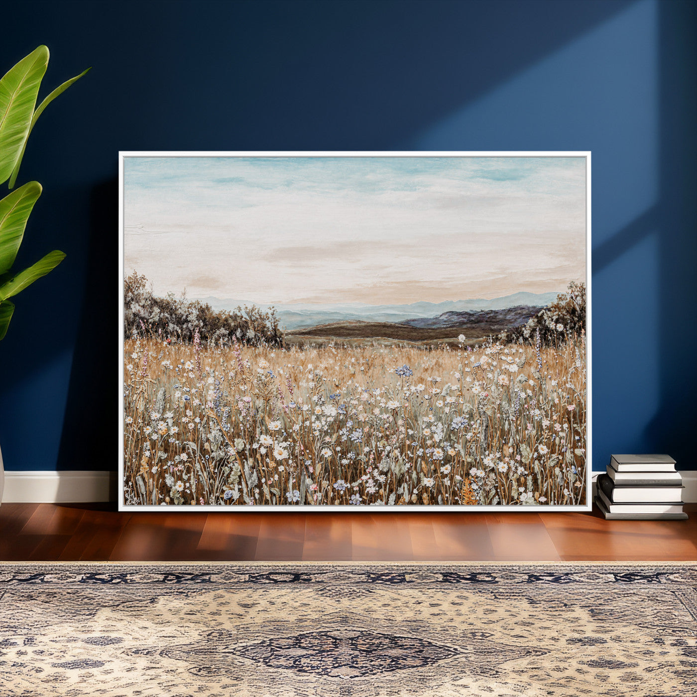 F35773805-MGV-CV-36X24 - Neutral Wildflower Field Canvas Wall Art — Beige Earth Tone Botanical Meadow Print | Farmhouse Boho Decor | Bedroom Living Room Gift Her
