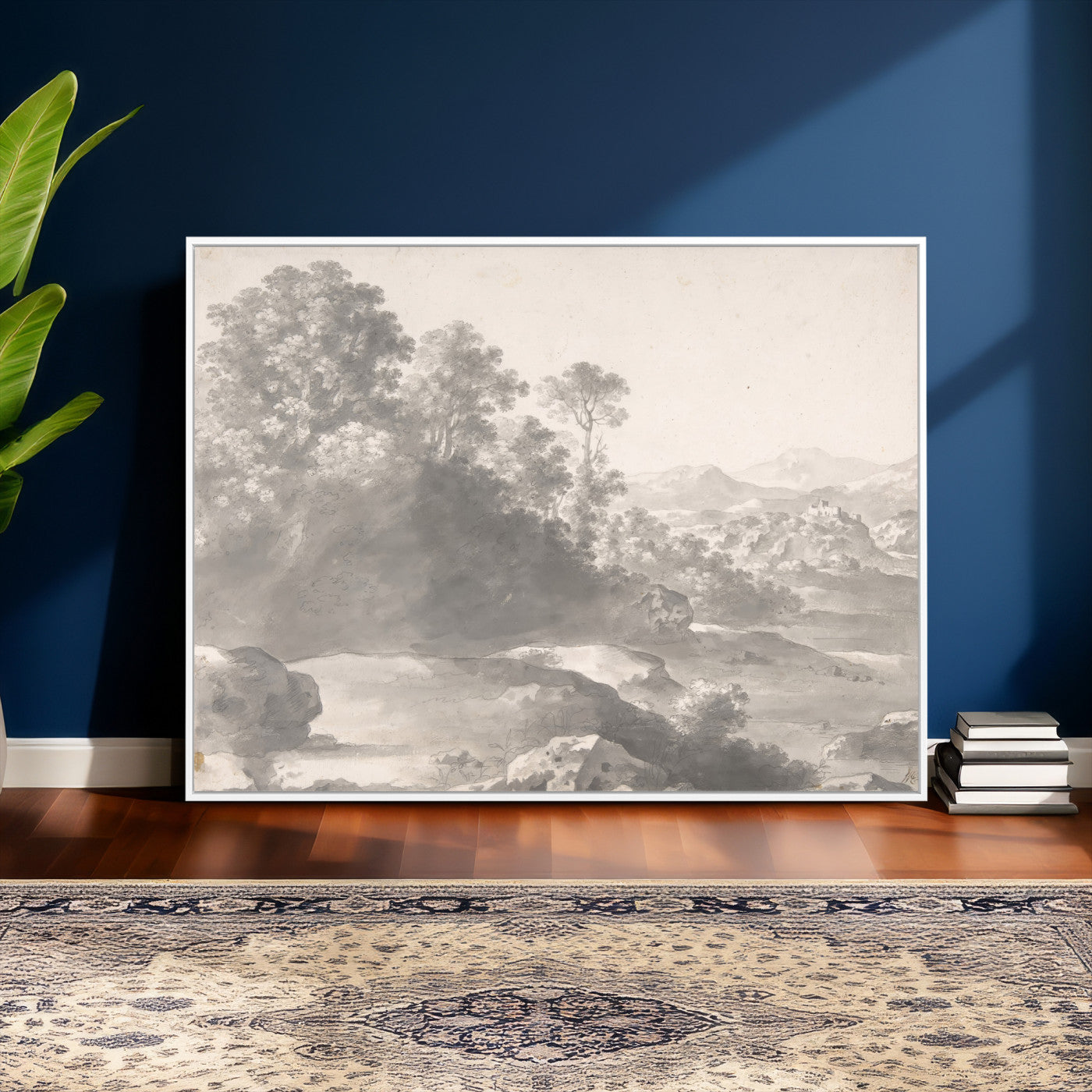 33041209-MGV-CV-36X24 - Van Poelenburch Landscape Canvas Wall Art — Dutch Golden Age Gray Wash Drawing Print | Baroque Italianate Nature Decor | Old Master Classic Gift