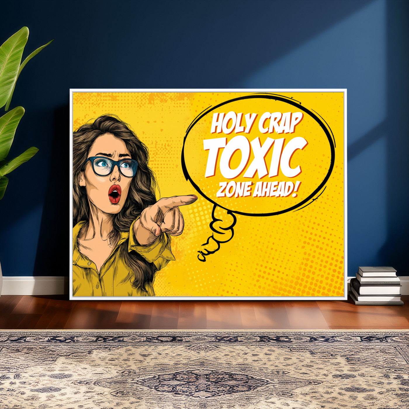 79751885-MGV-CV-36X24 - Pop Art Print Bathroom Sign Wall Art Canvas Print — Funny Bathroom Canvas | Comic Style Toilet Wall Decor | Humor Gift | Yellow Bold Bathroom Art