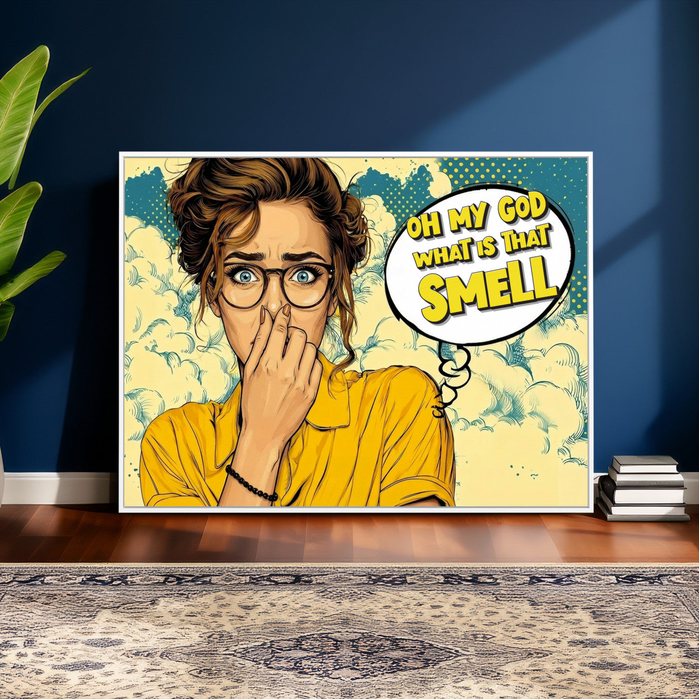 B79156505-MGV-CV-36X24 - Pop Art Print Bathroom Sign Wall Art Canvas Print — Funny Bathroom Canvas | Comic Style Toilet Wall Decor | Humor Gift | What is that Smell