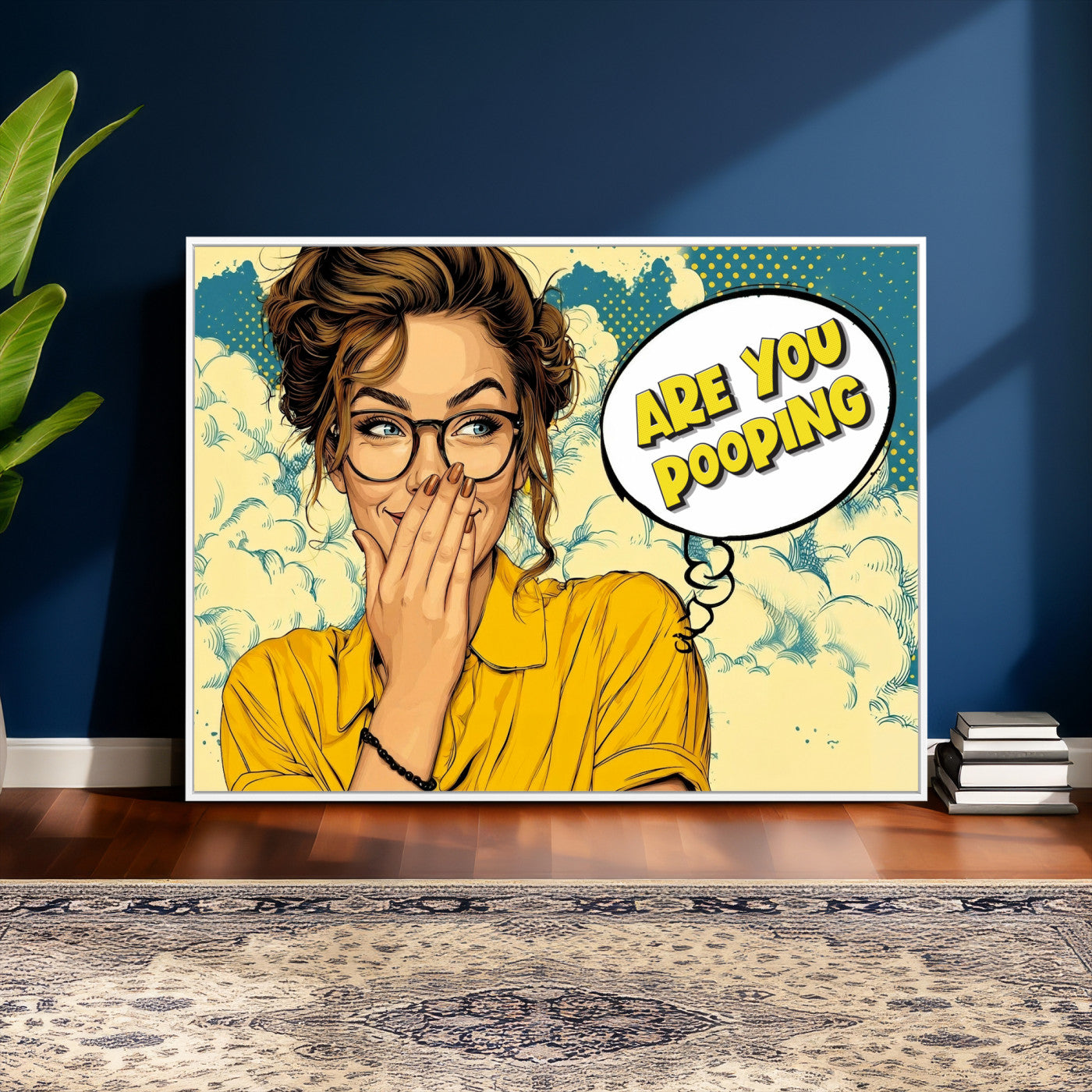 P79156505-MGV-CV-36X24 - Pop Art Print Bathroom Sign Wall Art Canvas Print — Funny Bathroom Canvas | Comic Style Toilet Wall Decor | Humor Gift | Are you Pooping