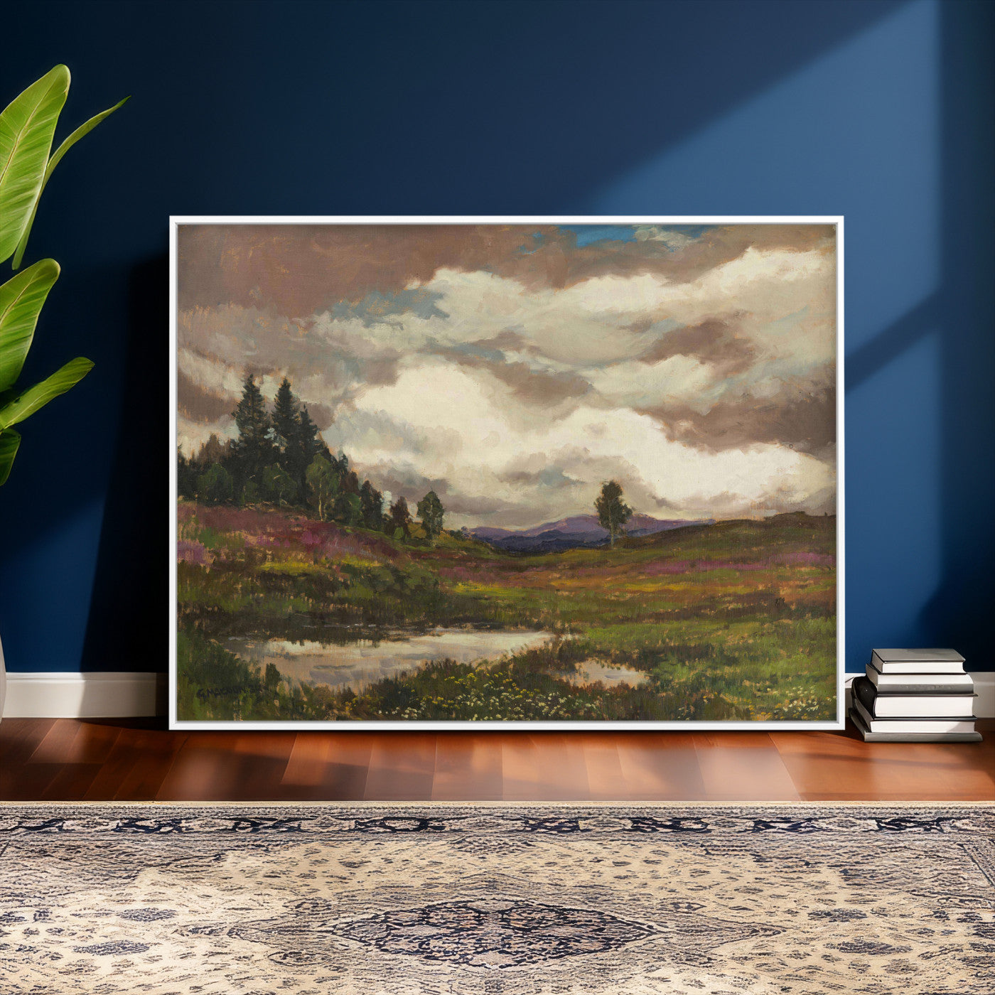 96795851-MGV-CV-36X24 - Gustav Macoun Heathland Canvas Print, Czech Landscape Oil Painting Reproduction, Purple Heather Moorland Art, Vintage European Nature Decor