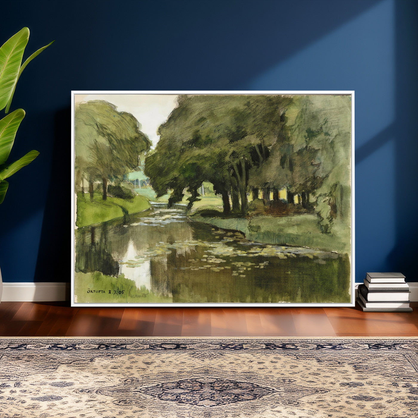 54446767-MGV-CV-36X24 - Anders Zorn Watercolor Canvas Print, Örtofta 1905 Swedish River Landscape, Impressionist Nature Art, Scandinavian Wall Decor, Plein Air Painting Print