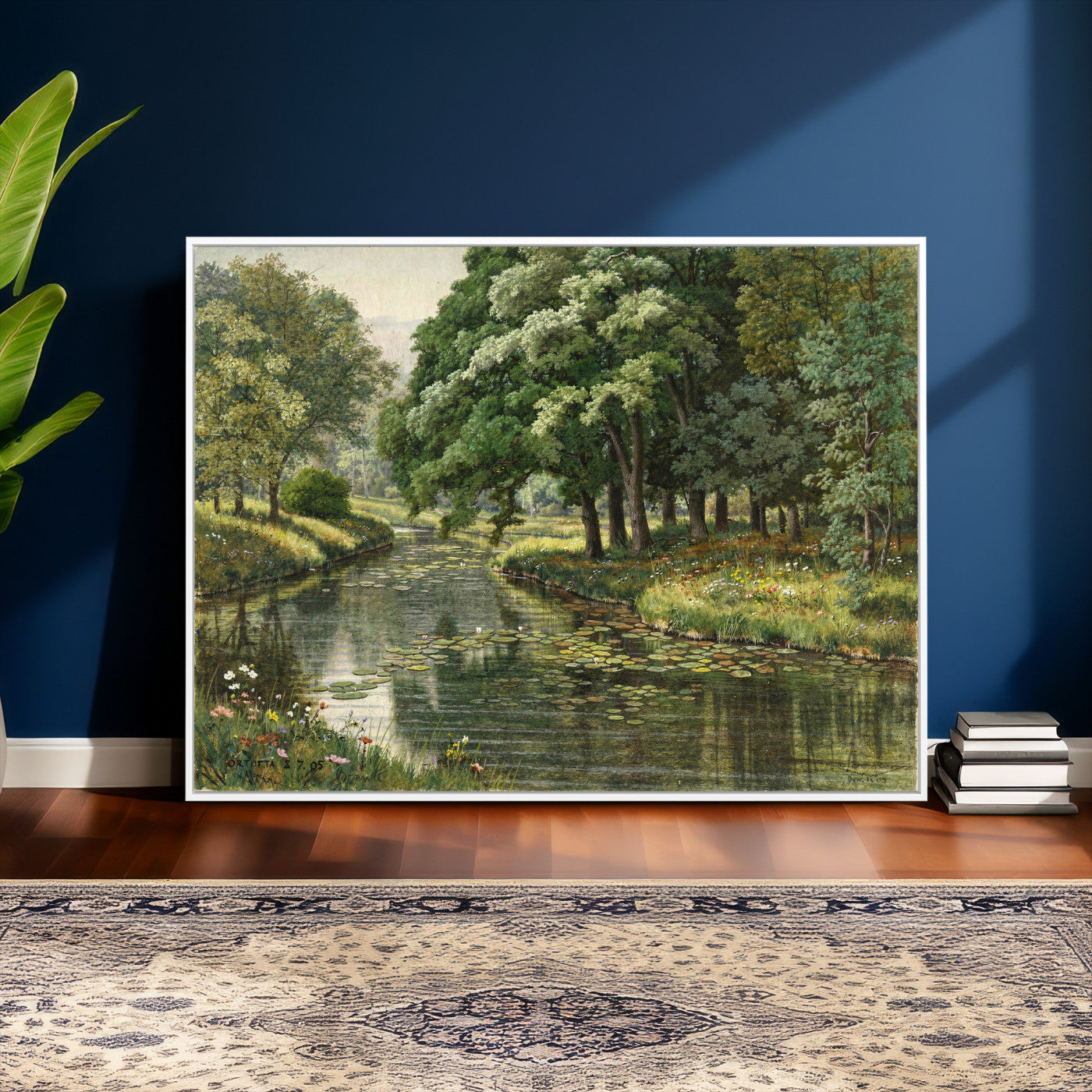44288560-MGV-CV-36X24 - Forest Stream Canvas Wall Art, Peder Monsted A Forest Stream 1905 Print, Danish Realist Landscape, Lily Pad River Nature Decor, Vintage Green Painting