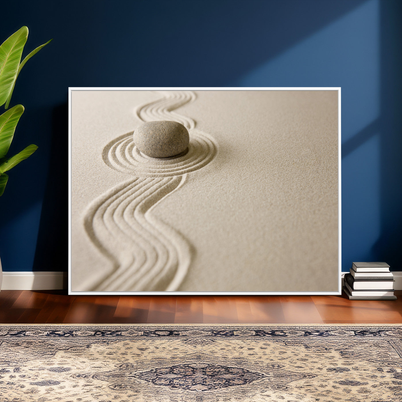 66852661-MGV-CV-36X24 - Zen Garden Stone Sand Canvas | Japanese Rock Garden Wall Art | Minimalist Meditation Print | Neutral Beige Mindfulness Decor