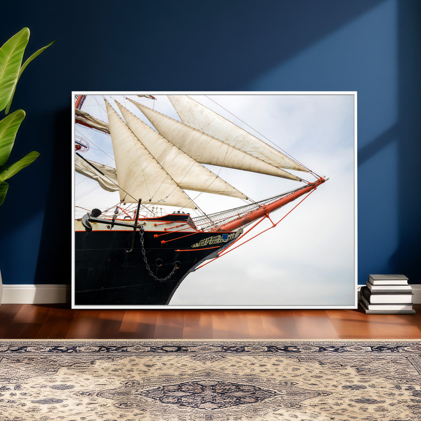 64830036-MGV-CV-36X24 - Sailboat Wall Art Canvas Print, Vintage Ship Bow Framed Artwork, Nautical Sailing Decor for Living Room Office Beach House