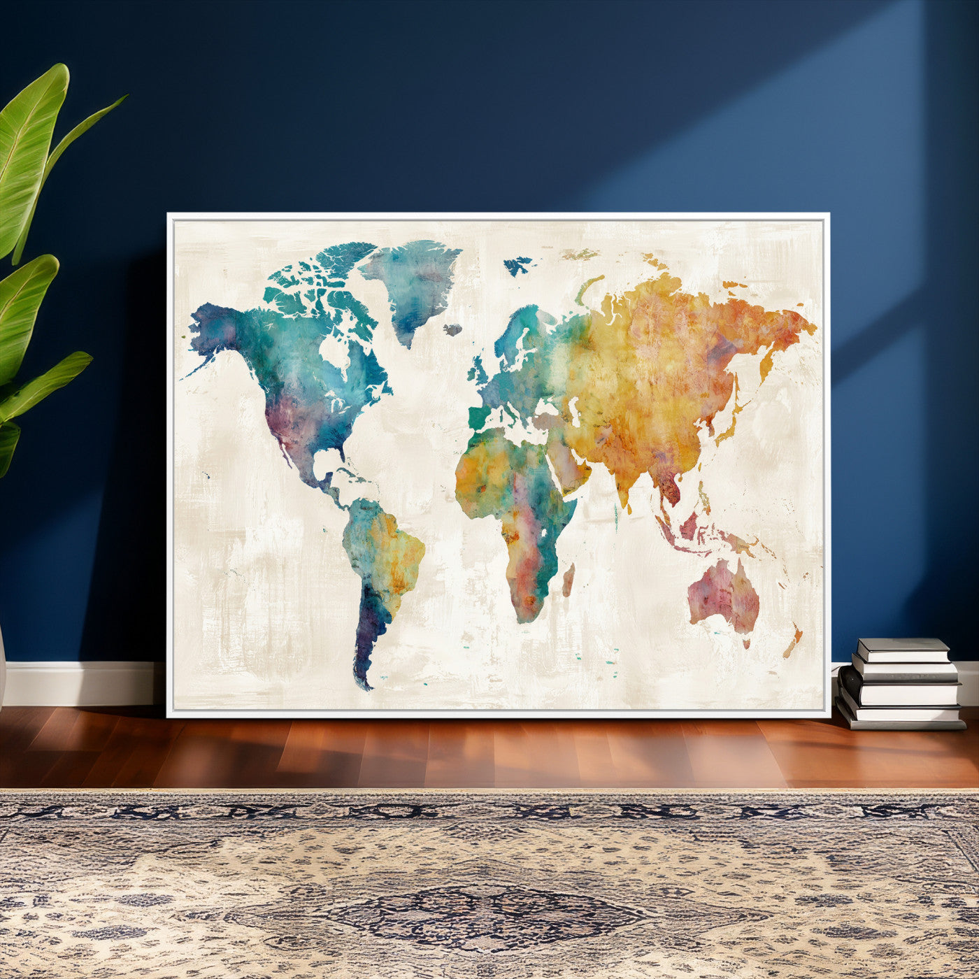 56556018-MGV-CV-36X24 - Watercolor World Map Canvas Wall Art Print – Abstract Colorful Travel Wall Decor