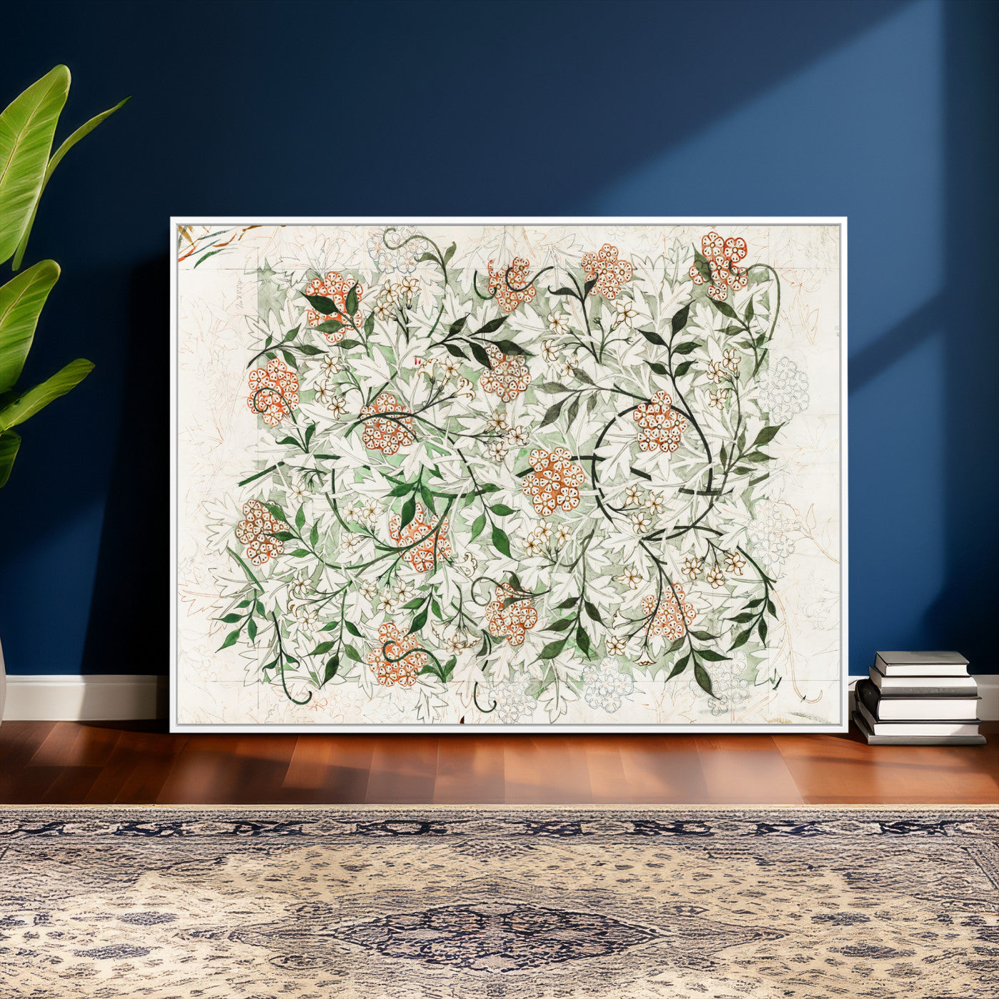 17622011W-MGV-CV-36X24 - William Morris Jasmine Flower Wall Art Canvas Print, Botanical Floral Canvas Print, Vintage Cottagecore Wall Decor, Framed Nature Artwork Ready to Hang