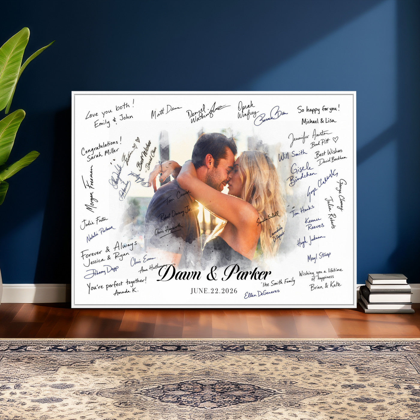 14788122-MGV-CV-36X24 - Wedding Guest Book Alternative Wall Art Canvas Print, Personalized Wedding Signature Poster, Custom Couple Photo Guestbook Canvas, Bridal Shower Reception Decor