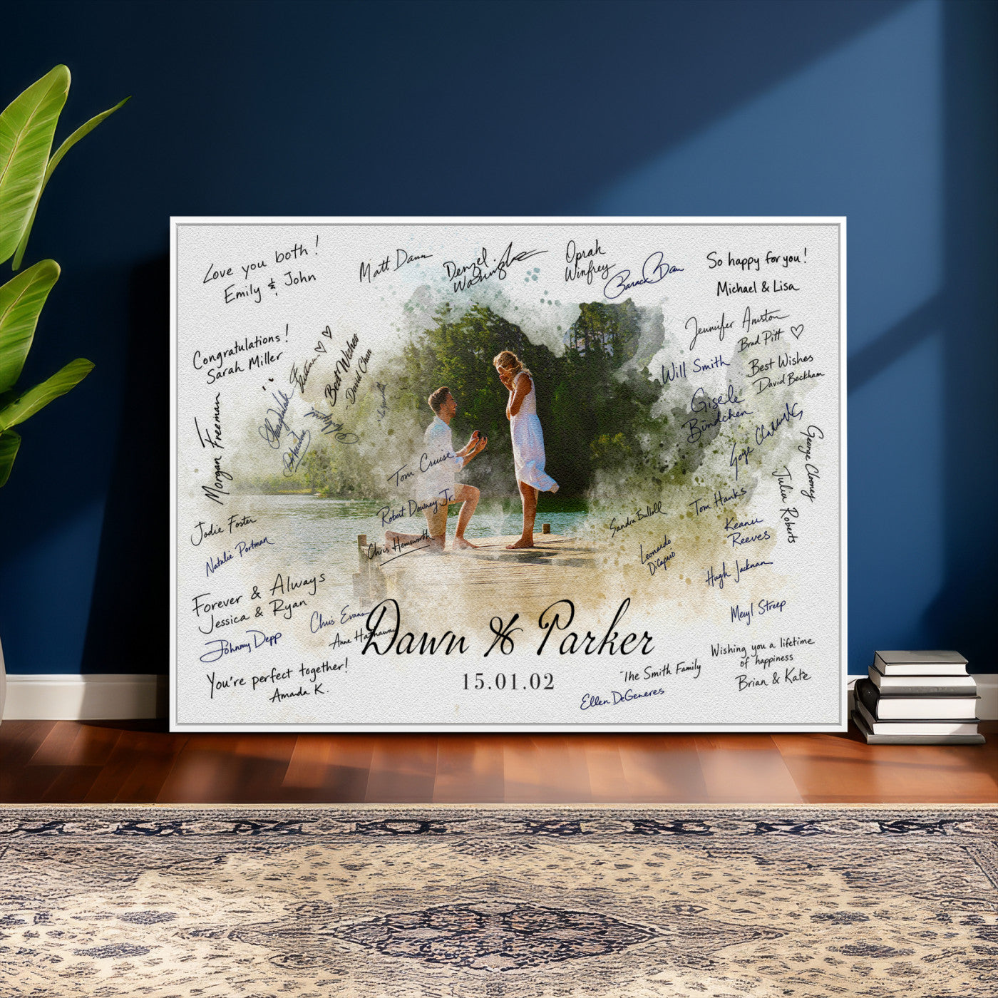 14326128-MGV-CV-36X24 - Wedding Guest Book Alternative Wall Art Canvas Print, Personalized Wedding Signature Poster, Custom Couple Photo Guestbook Canvas, Bridal Shower Reception Decor