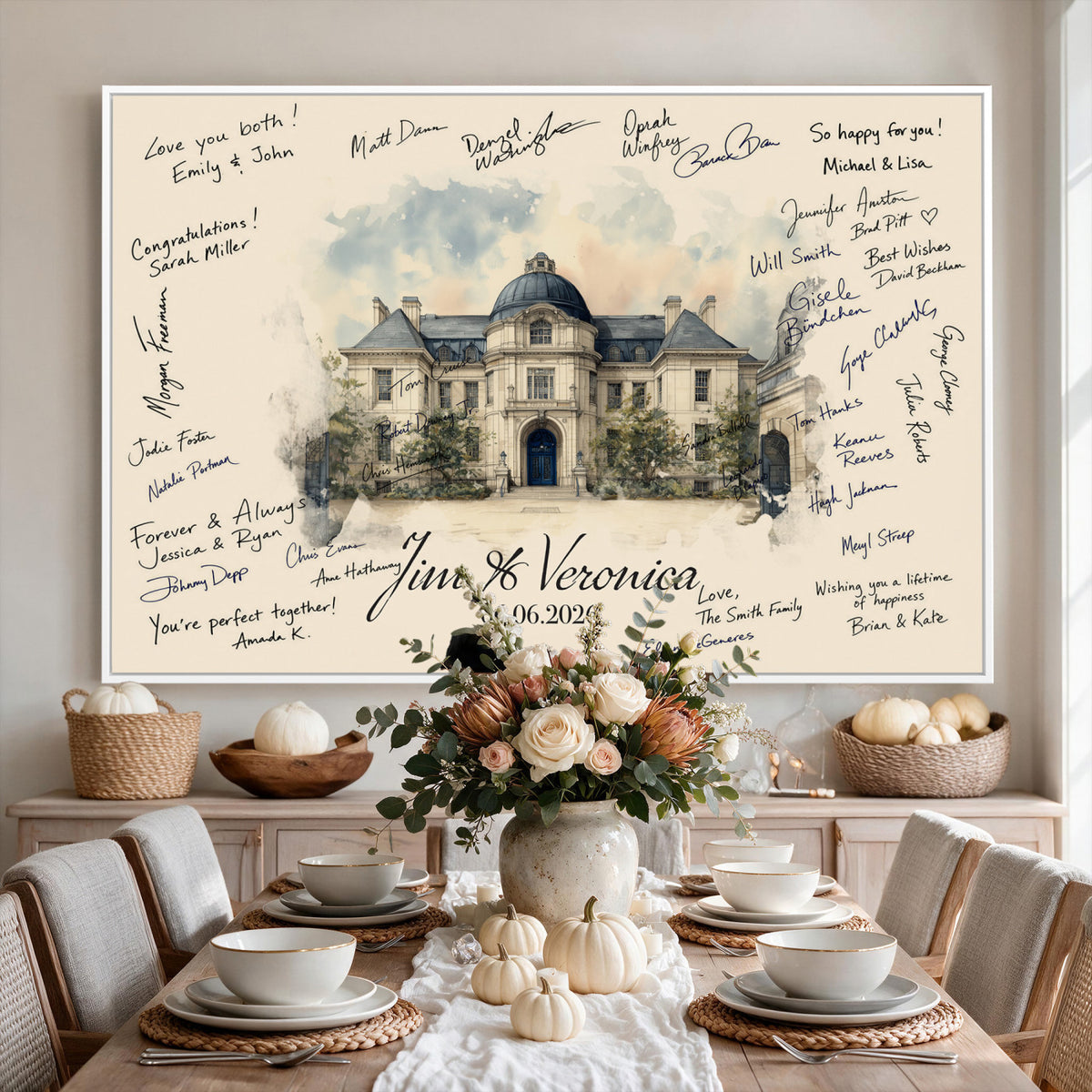 17002059-MGV-CV-36X24 - Wedding Guest Book Alternative Wall Art Canvas Print, Personalized Couple Photo Guestbook